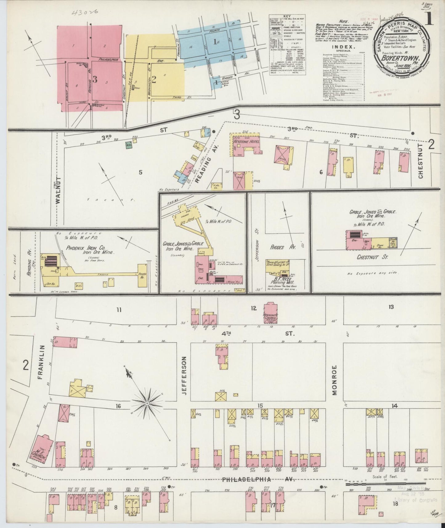 Sanborn Fire Insurance Map from Boyertown, Berks County, Pennsylvania (1896), Sheet #0001 - Historic Sanborn Fire Insurance Map Print, vintage old map wall art, antique decor, genealogy gift, Pennsylvania Pennsylvania map