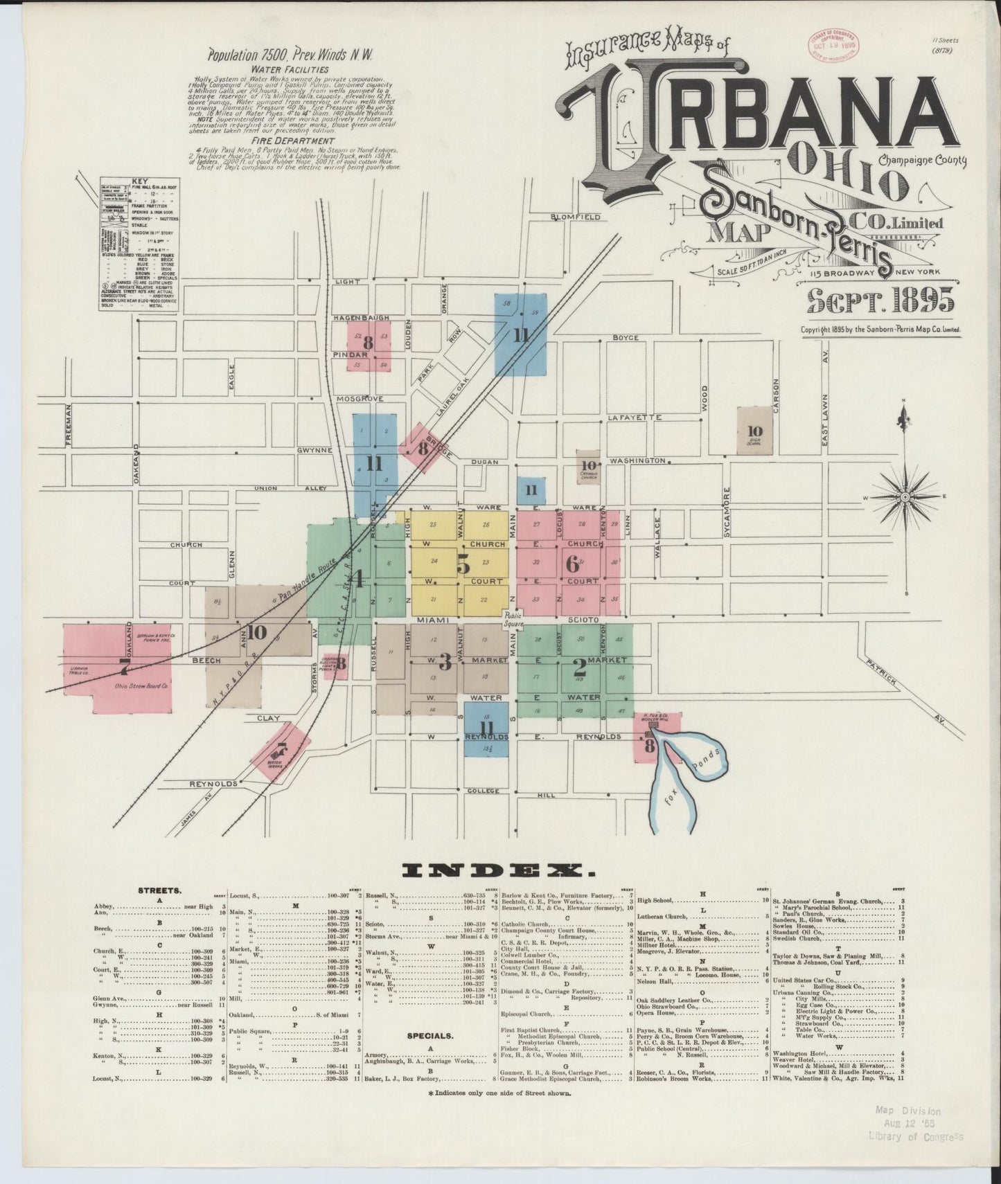 Sanborn Fire Insurance Map from Urbana, Champaign County, Ohio (1895), Sheet #0001 - Historic Sanborn Fire Insurance Map Print, vintage old map wall art, antique decor, genealogy gift, Ohio Ohio map