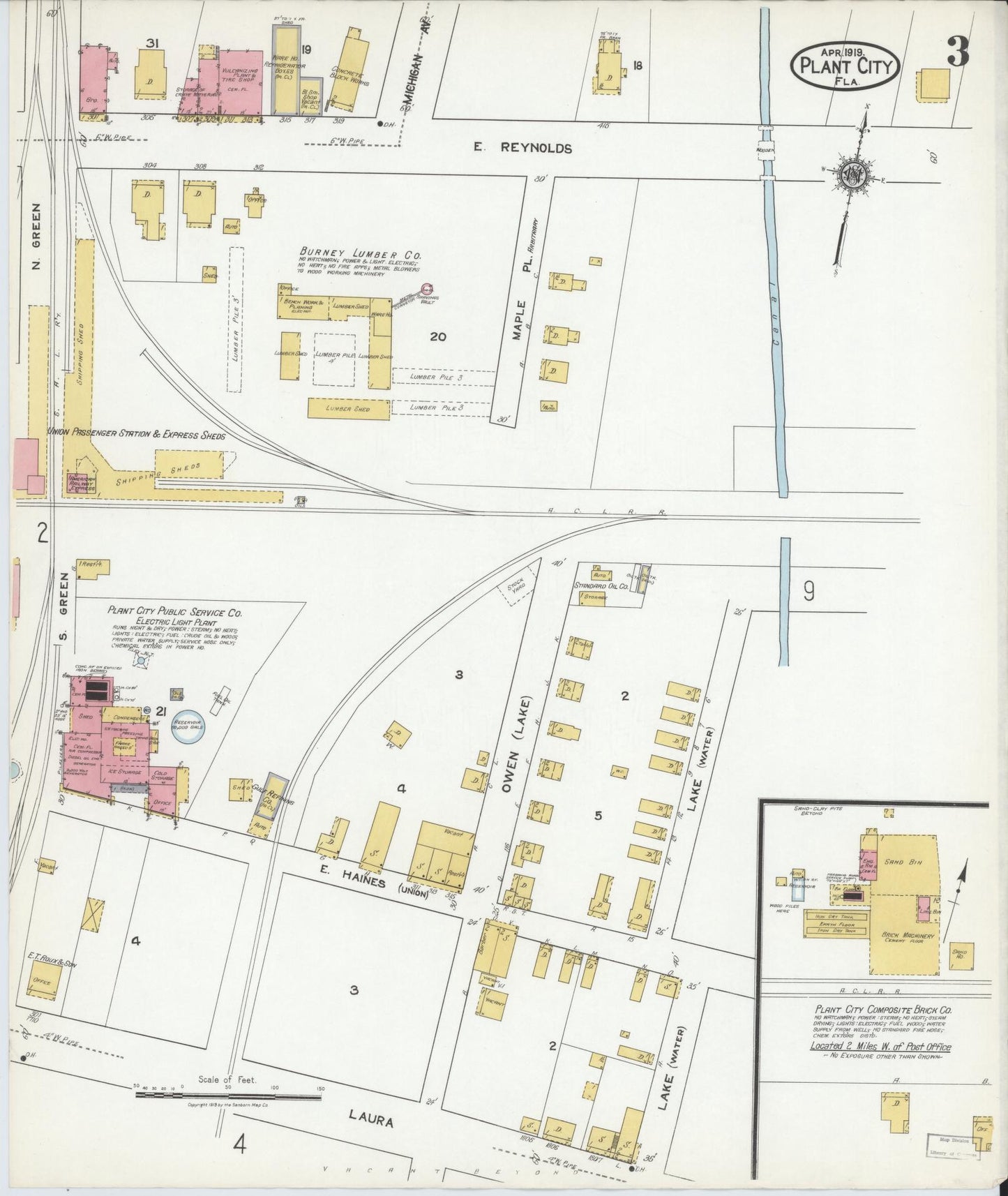 Sanborn Fire Insurance Map from Plant City, Hillborough County, Florida (1919), Sheet #0003 - Historic Sanborn Fire Insurance Map Print, vintage old map wall art, antique decor, genealogy gift, Florida Florida map