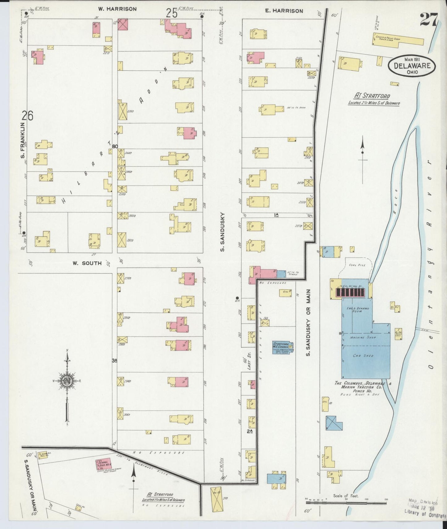 Sanborn Fire Insurance Map from Delaware, Delaware County, Ohio (1911), Sheet #0027 - Complete Map Set gallery image, historic Sanborn map, vintage wall art, Ohio Ohio