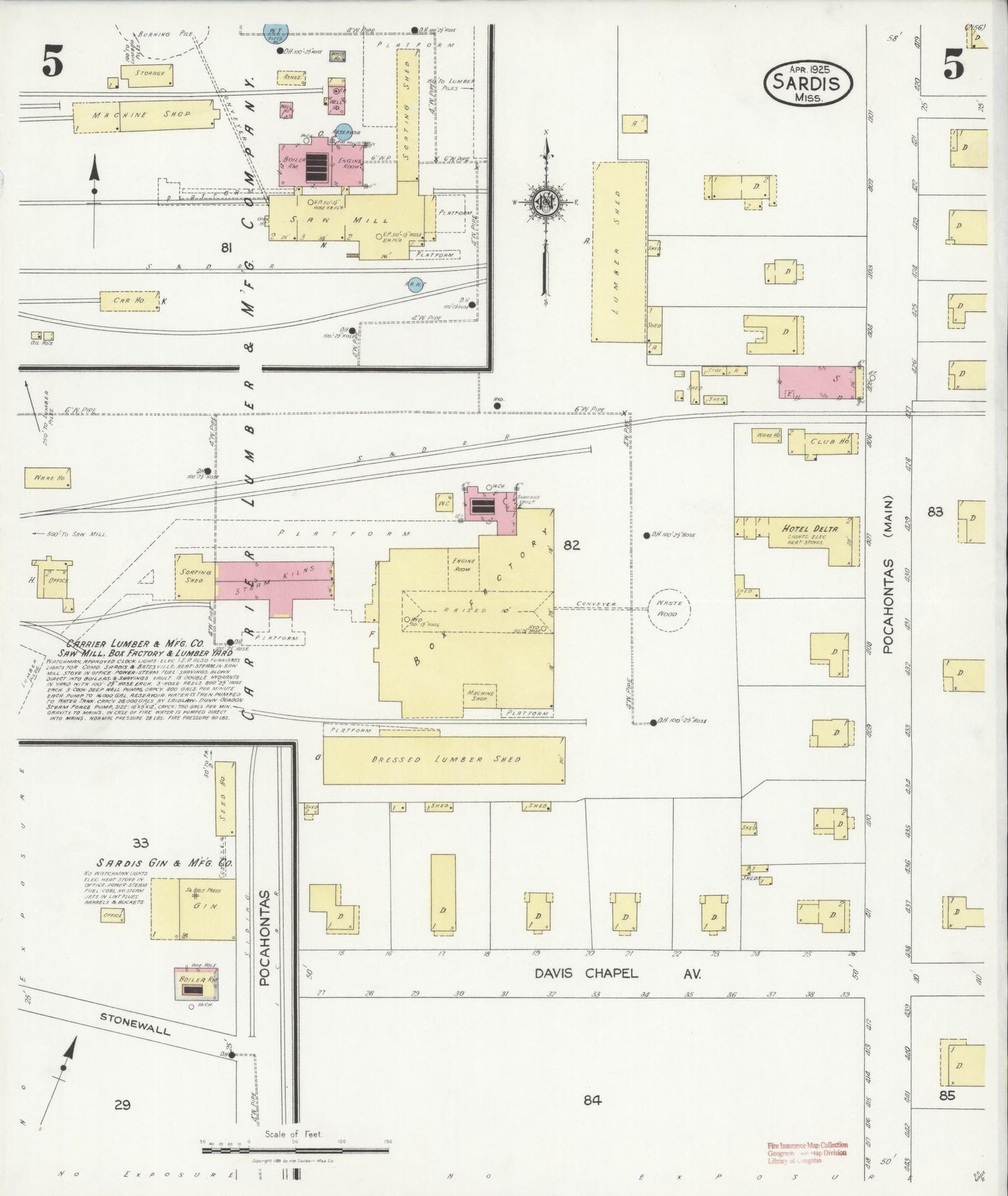 Sanborn Fire Insurance Map from Sardis, Panola County, Mississippi (1925), Sheet #0005 - Historic Sanborn Fire Insurance Map Print, vintage old map wall art, antique decor, genealogy gift, Mississippi Mississippi map