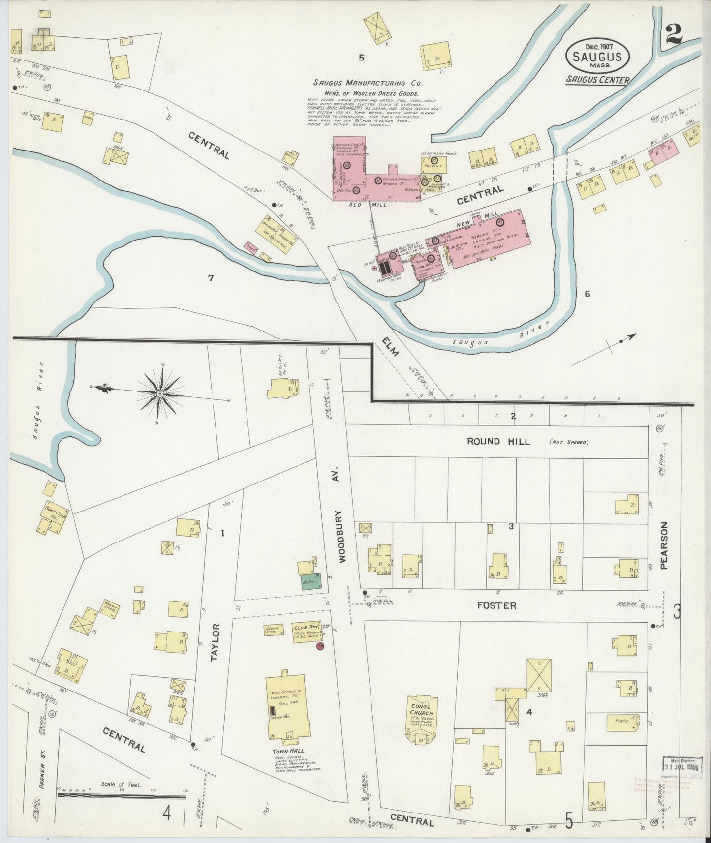 Sanborn Fire Insurance Map from Saugus, Essex County, Massachusetts (1907), Sheet #0002 - Historic Sanborn Fire Insurance Map Print, vintage old map wall art, antique decor, genealogy gift, Massachusetts Massachusetts map
