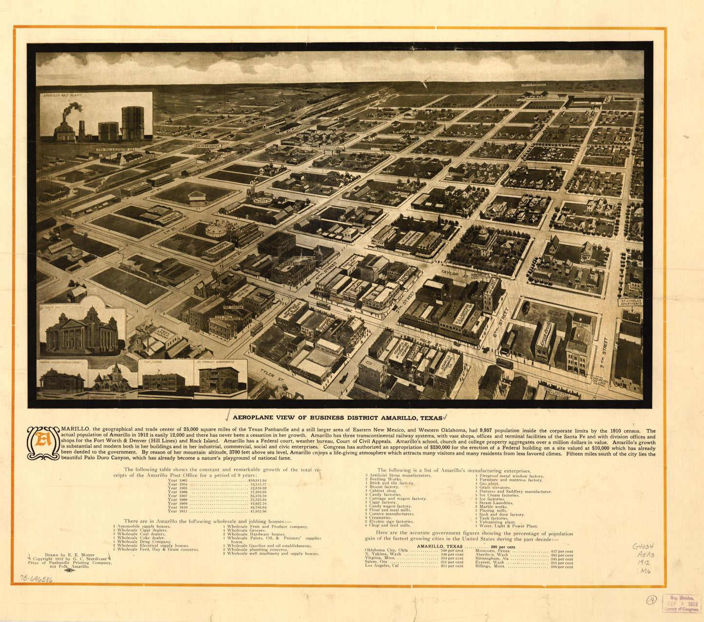 Aeroplane view of business district Amarillo, Texas. (1912) – Historic Bird’s-Eye View Panorama Print