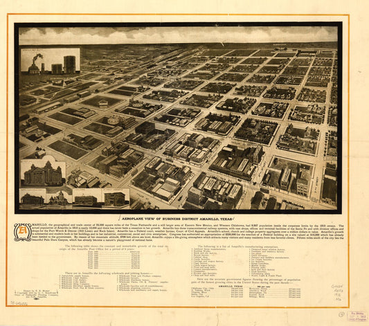 Aeroplane view of business district Amarillo, Texas. (1912) – Historic Bird’s-Eye View Panorama Print