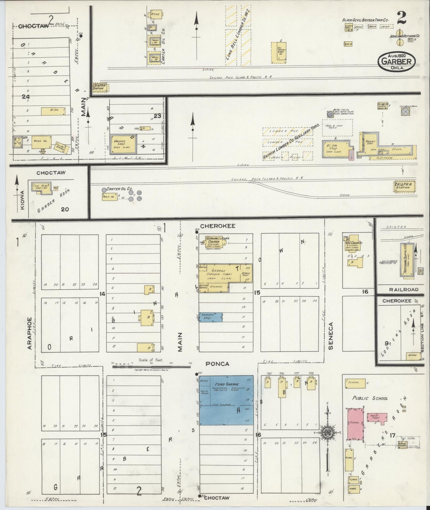 Sanborn Fire Insurance Map from Garber, Garfield County, Oklahoma (1920), Sheet #0002 - Complete Map Set gallery image, historic Sanborn map, vintage wall art, Oklahoma Oklahoma