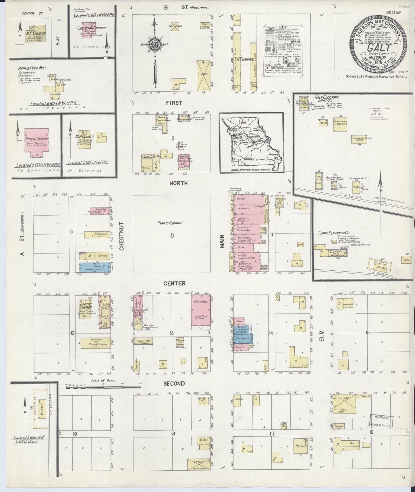 Sanborn Fire Insurance Map from Galt, Grundy County, Missouri (1915), Sheet #0001 - Historic Sanborn Fire Insurance Map Print, vintage old map wall art, antique decor, genealogy gift, Missouri Missouri map