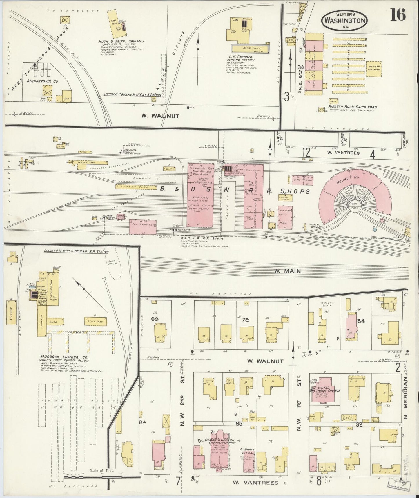 Sanborn Fire Insurance Map from Washington, Daviess County, Indiana (1909), Sheet #0016 - Historic Sanborn Fire Insurance Map Print, vintage old map wall art, antique decor, genealogy gift, Washington Washington map
