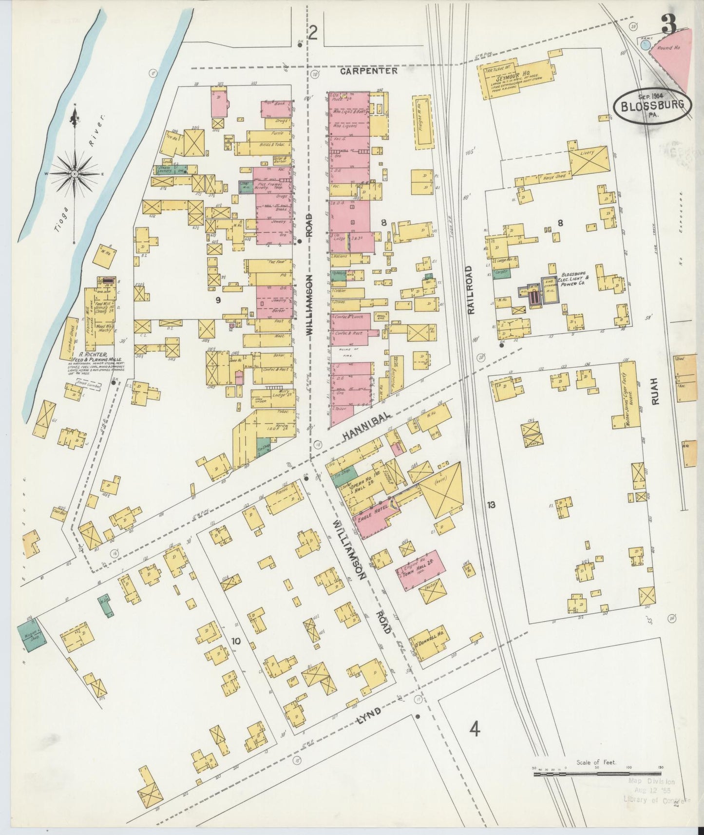 Sanborn Fire Insurance Map from Blossburg, Tioga County, Pennsylvania (1904), Sheet #0003 - Historic Sanborn Fire Insurance Map Print, vintage old map wall art, antique decor, genealogy gift, Pennsylvania Pennsylvania map