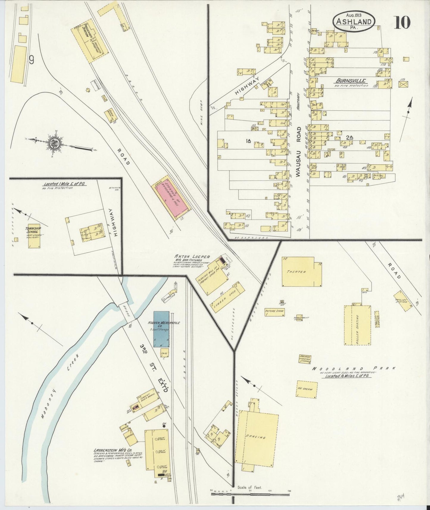 Sanborn Fire Insurance Map from Ashland, Schuylkill County, Pennsylvania (1913), Sheet #0010 - Historic Sanborn Fire Insurance Map Print, vintage old map wall art, antique decor, genealogy gift, Pennsylvania Pennsylvania map