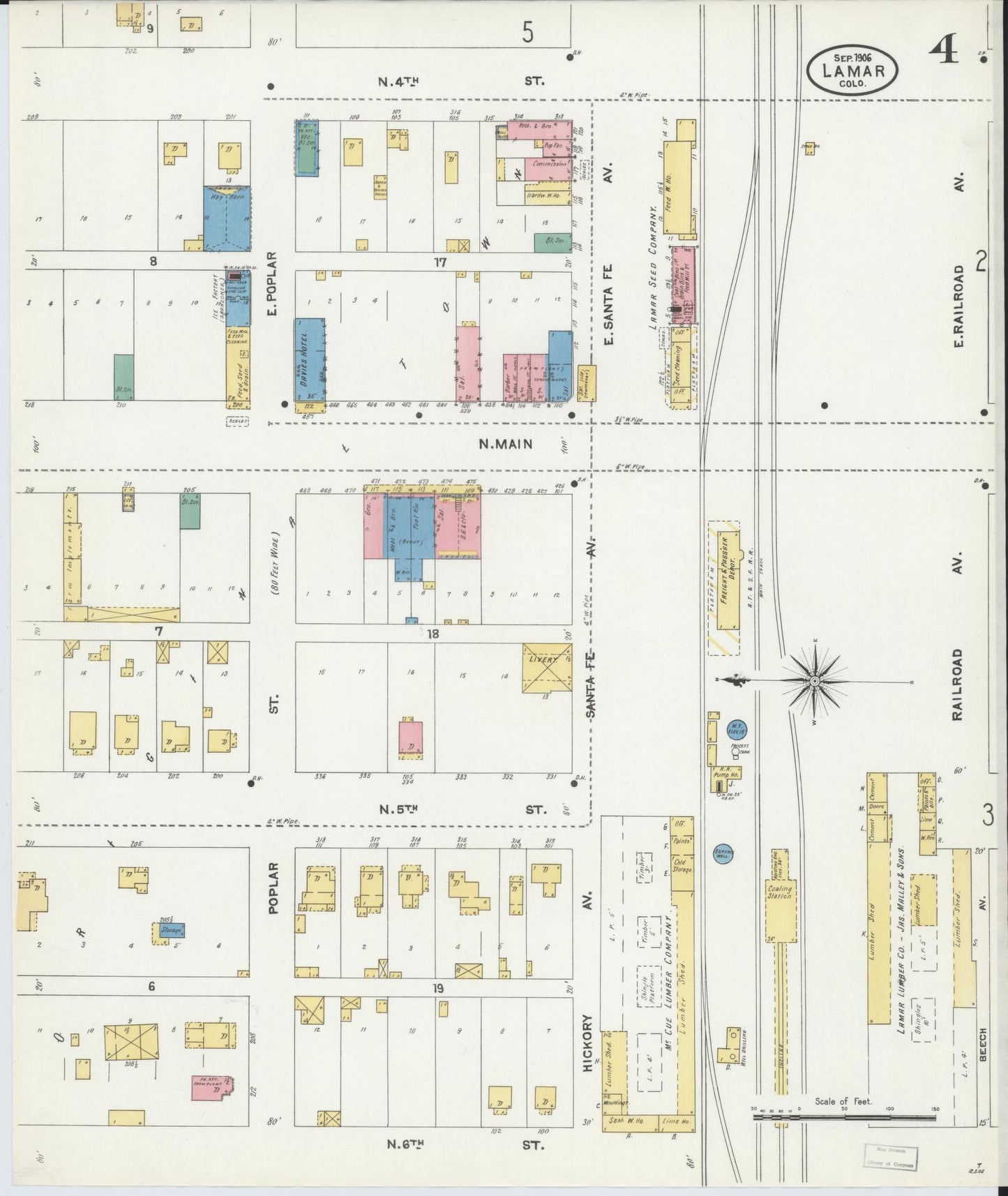 Sanborn Fire Insurance Map from Lamar, Prowers County, Colorado (1906), Sheet #0004 - Historic Sanborn Fire Insurance Map Print, vintage old map wall art, antique decor, genealogy gift, Colorado Colorado map