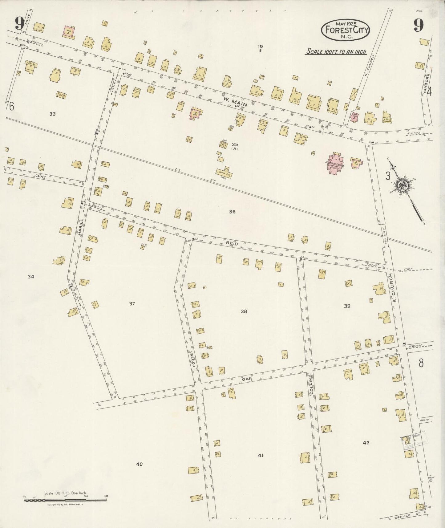 Sanborn Fire Insurance Map from Forest City, Rutherford County, North Carolina (1925), Sheet #0009 - Complete Map Set gallery image, historic Sanborn map, vintage wall art, North Carolina North Carolina