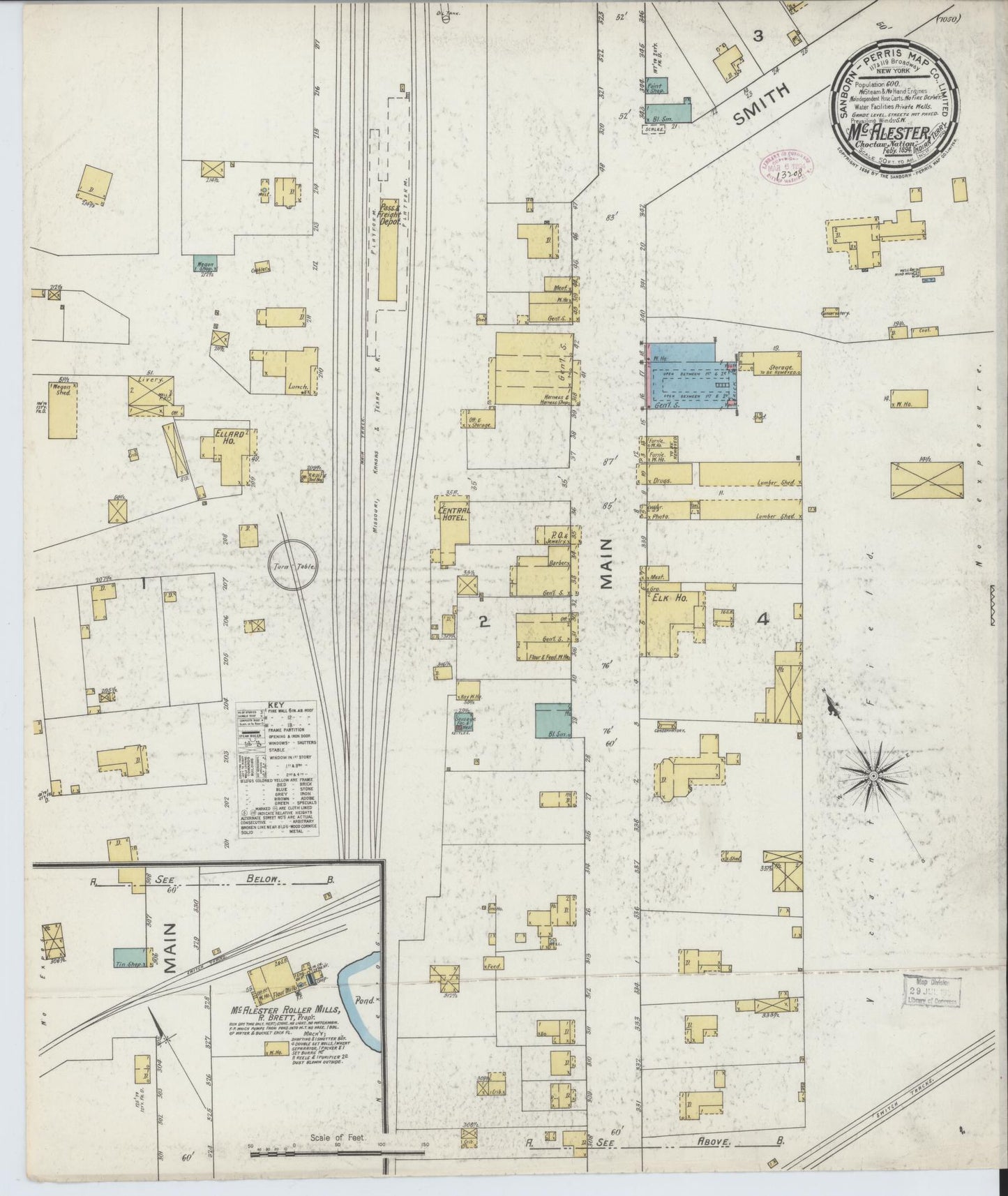 Sanborn Fire Insurance Map from McAlester, Pittsburg County, Oklahoma (1894), Sheet #0001 - Historic Sanborn Fire Insurance Map Print, vintage old map wall art, antique decor, genealogy gift, Oklahoma Oklahoma map