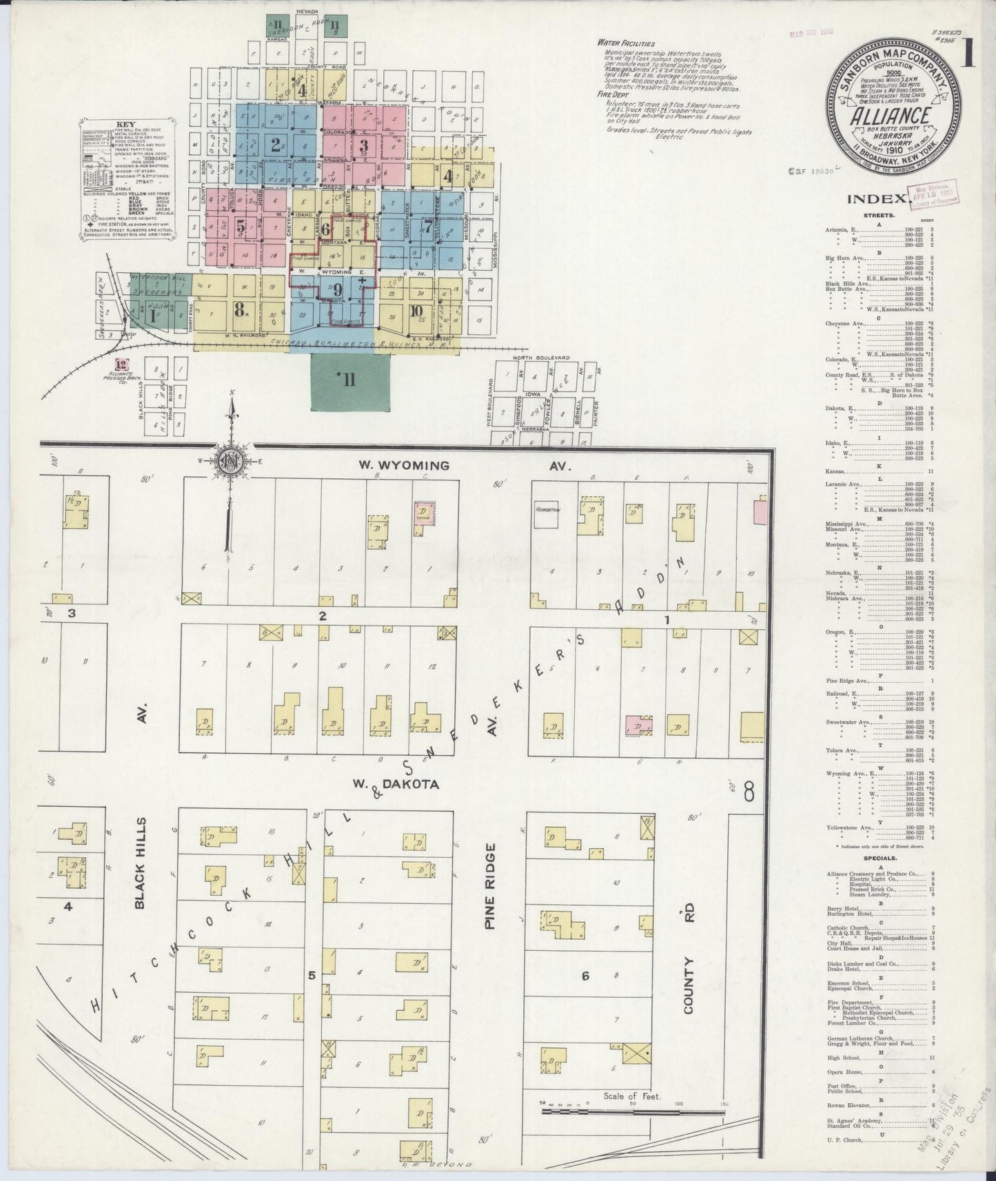Sanborn Fire Insurance Map from Alliance, Box Butte County, Nebraska (1910), Sheet #0001 - Historic Sanborn Fire Insurance Map Print, vintage old map wall art, antique decor, genealogy gift, Nebraska Nebraska map