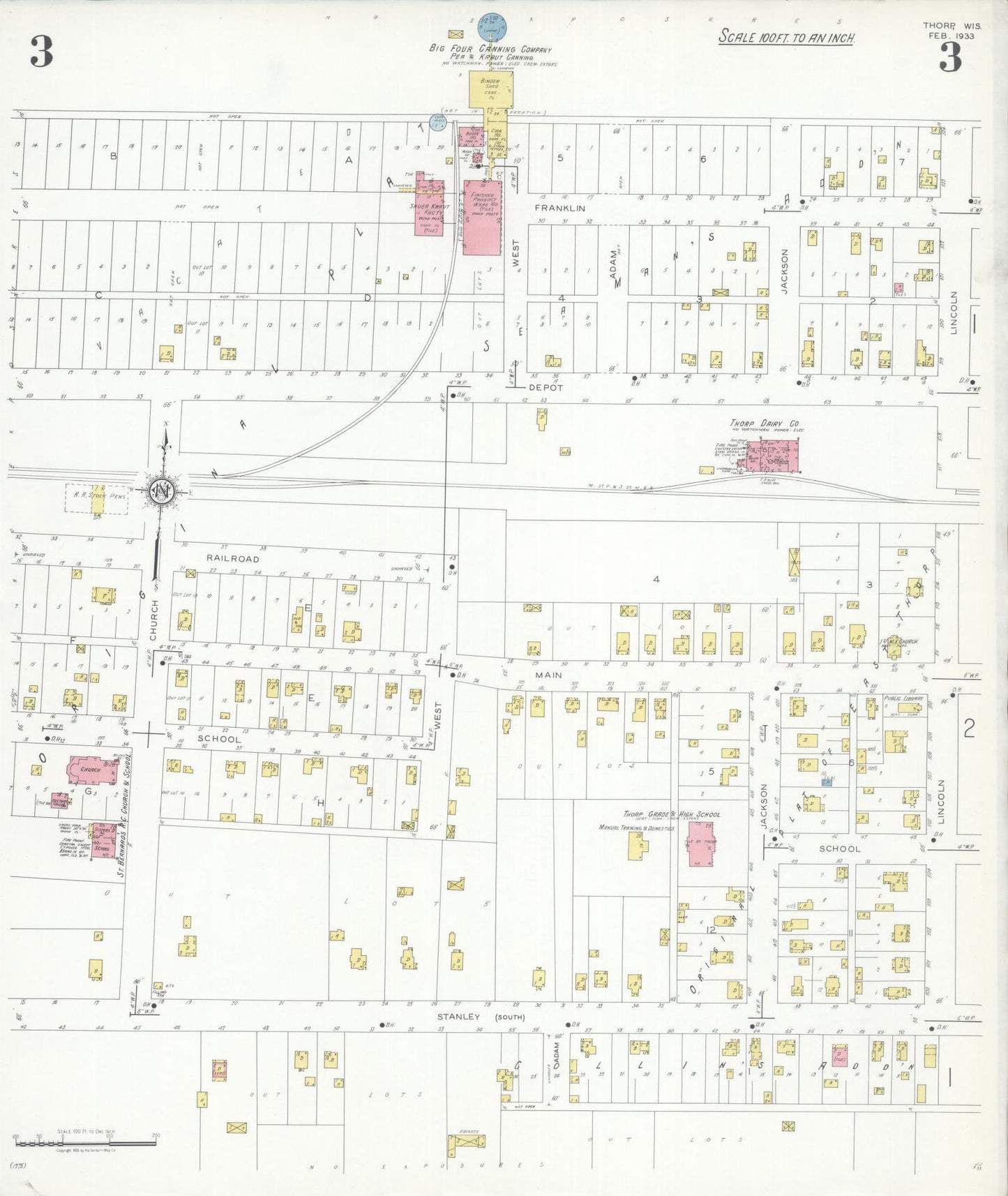 Sanborn Fire Insurance Map from Thorpe, Clark County, Wisconsin (1933), Sheet #0003 - Complete Map Set gallery image, historic Sanborn map, vintage wall art, Wisconsin Wisconsin
