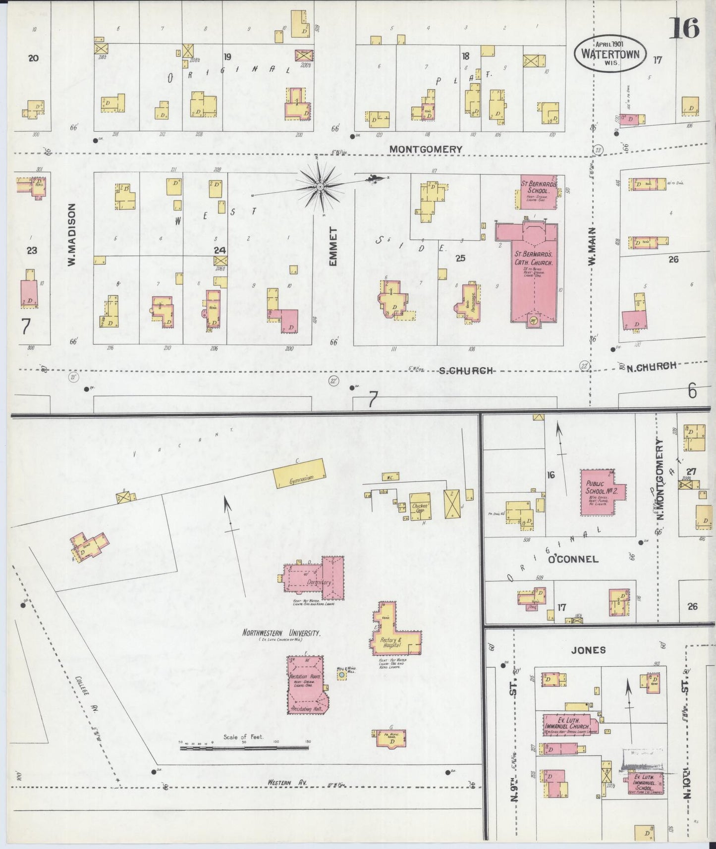 Sanborn Fire Insurance Map from Watertown, Jefferson County, Wisconsin (1901), Sheet #0016 - Historic Sanborn Fire Insurance Map Print, vintage old map wall art, antique decor, genealogy gift, Wisconsin Wisconsin map