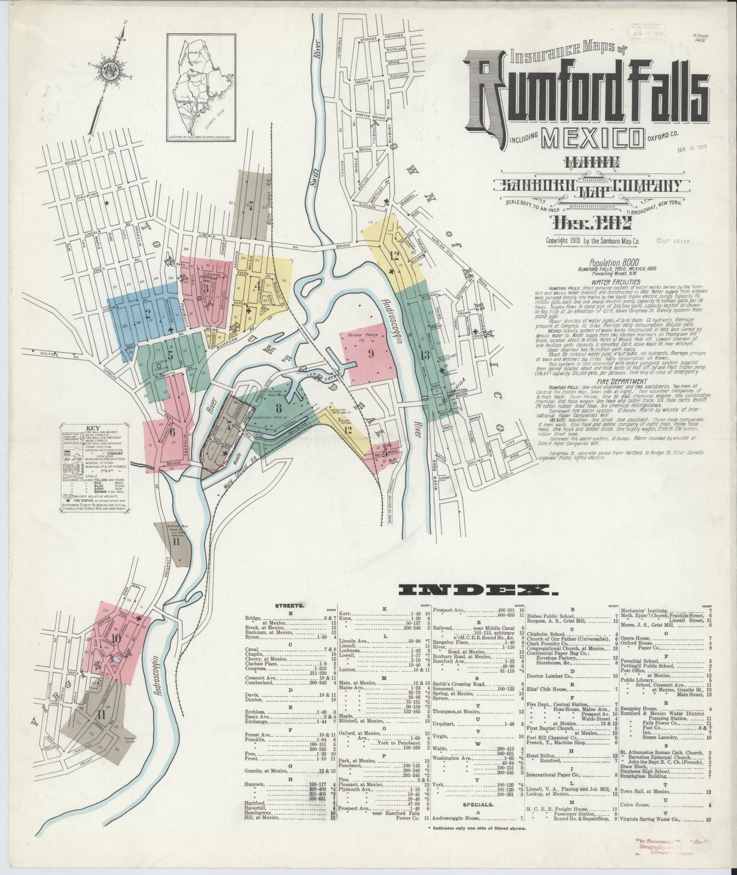 Sanborn Fire Insurance Map from Rumford Falls, Oxford County, Maine. (1912) – Historic Sanborn Fire Insurance Map Print
