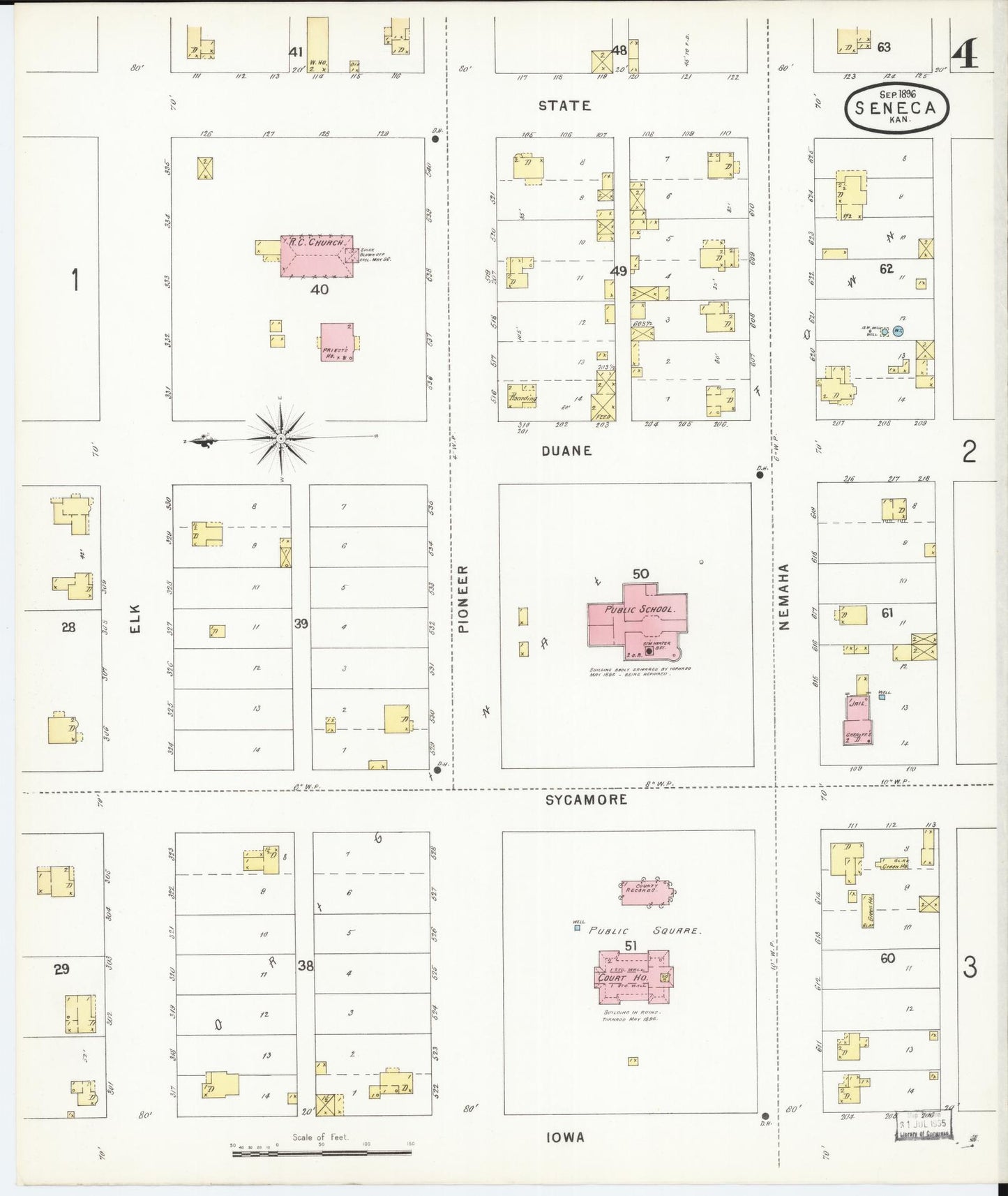 Sanborn Fire Insurance Map from Seneca, Nemaha County, Kansas (1896), Sheet #0004 - Historic Sanborn Fire Insurance Map Print, vintage old map wall art, antique decor, genealogy gift, Kansas Kansas map