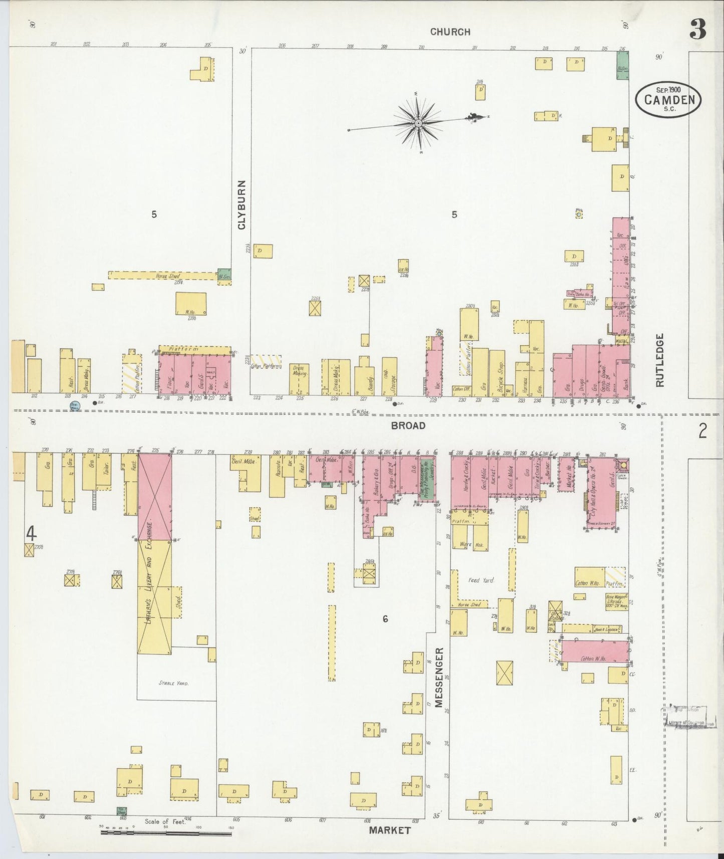 Sanborn Fire Insurance Map from Camden, Kershaw County, South Carolina (1900), Sheet #0003 - Historic Sanborn Fire Insurance Map Print, vintage old map wall art, antique decor, genealogy gift, South Carolina South Carolina map