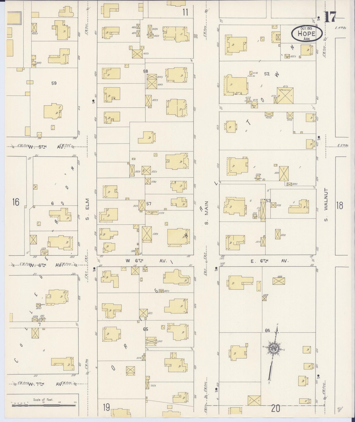 Sanborn Fire Insurance Map from Hope, Hempstead County, Arkansas (1913), Sheet #0017 - Historic Sanborn Fire Insurance Map Print, vintage old map wall art, antique decor, genealogy gift, Arkansas Arkansas map
