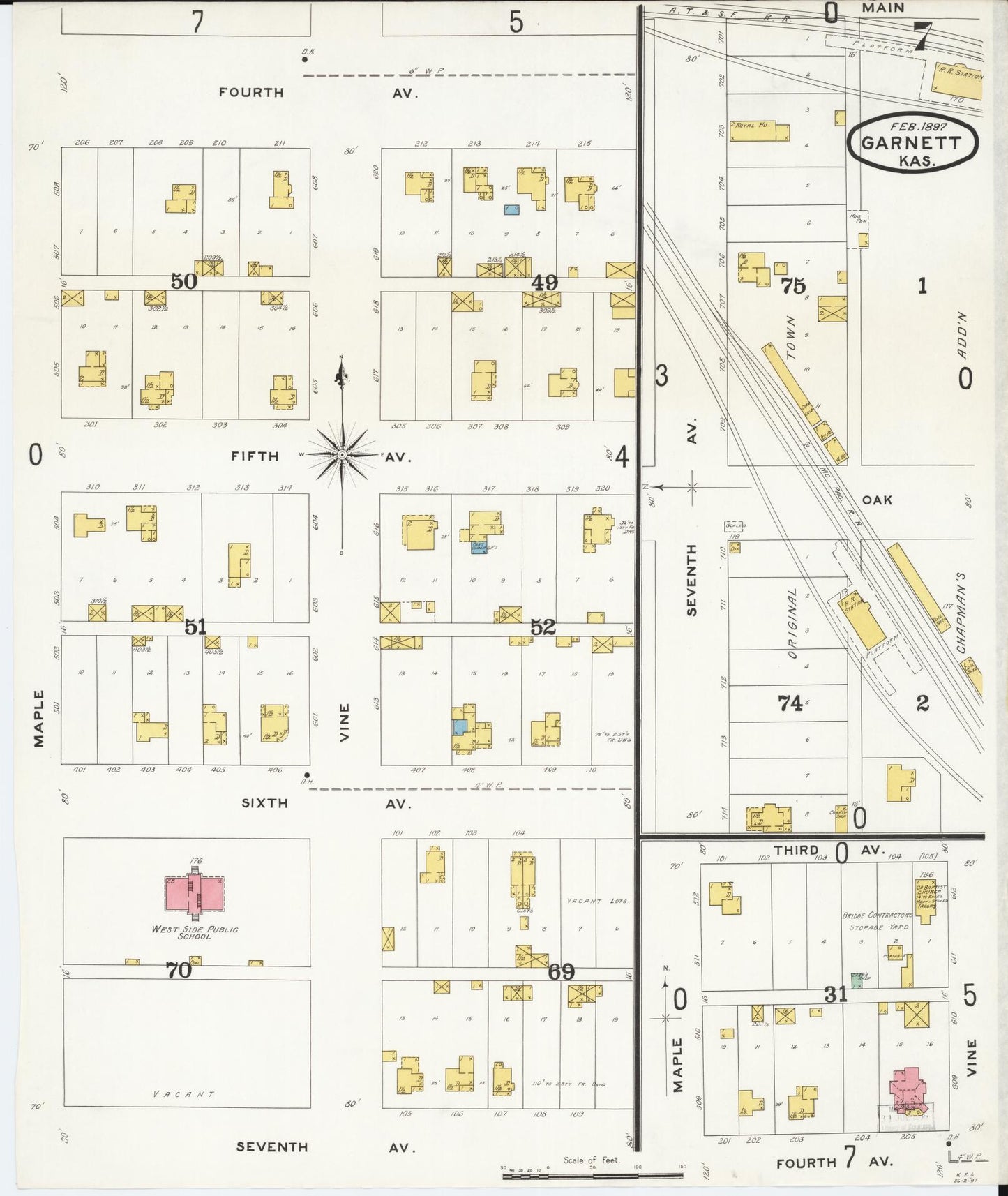 Sanborn Fire Insurance Map from Garnett, Anderson County, Kansas (1897), Sheet #0007 - Complete Map Set gallery image, historic Sanborn map, vintage wall art, Kansas Kansas