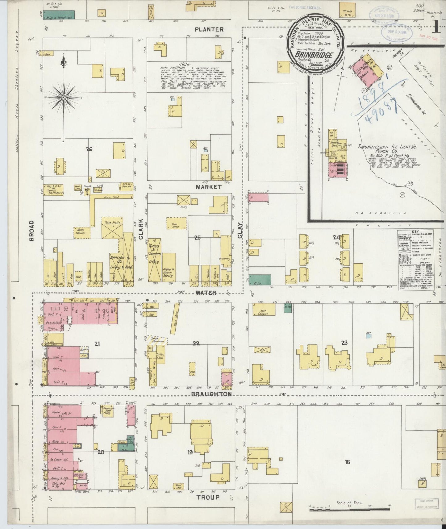 Sanborn Fire Insurance Map from Bainbridge, Decatur County, Georgia. (1898) – Historic Sanborn Fire Insurance Map Print