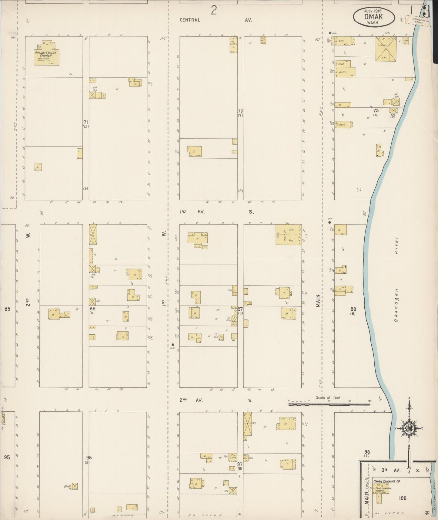 Sanborn Fire Insurance Map from Omak, Okanogan County, Washington (1915), Sheet #0003 - Complete Map Set gallery image, historic Sanborn map, vintage wall art, Washington Washington
