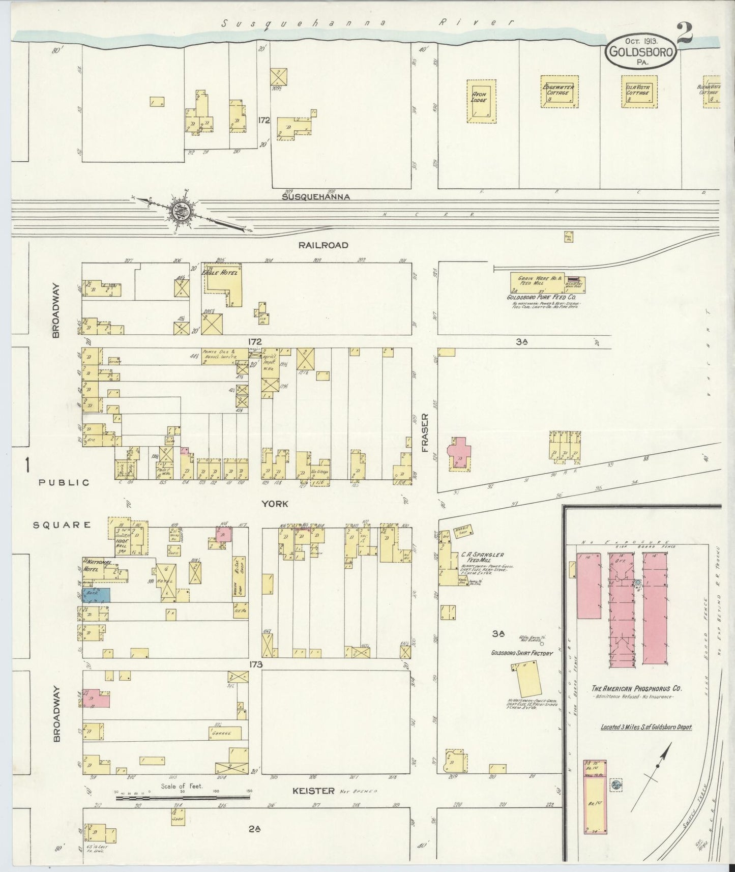 Sanborn Fire Insurance Map from Goldsboro, York County, Pennsylvania (1913), Sheet #0002 - Historic Sanborn Fire Insurance Map Print, vintage old map wall art, antique decor, genealogy gift, Pennsylvania Pennsylvania map