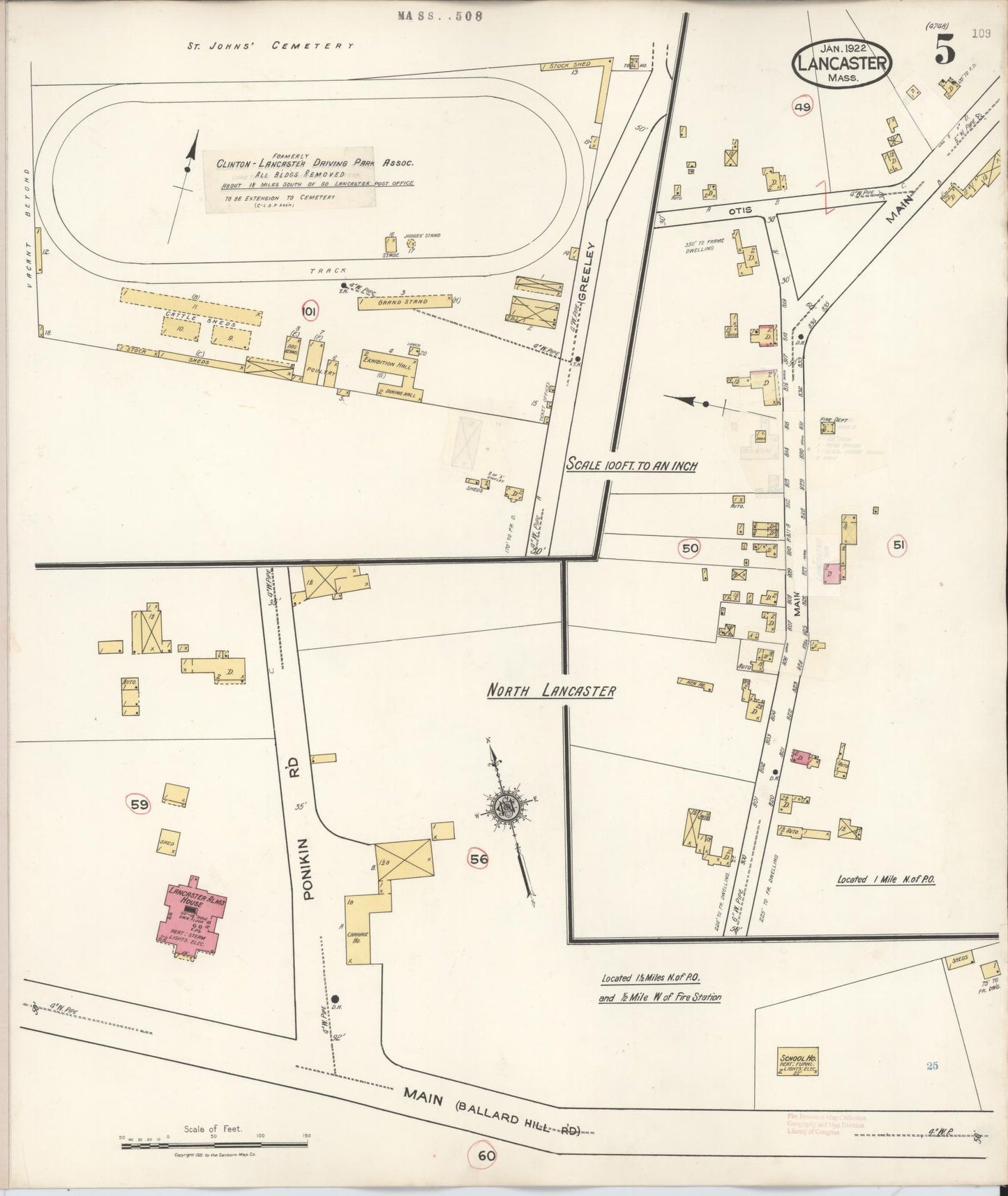 Sanborn Fire Insurance Map from Lancaster, Worcester County, Massachusetts (1945), Sheet #0005 - Complete Map Set gallery image, historic Sanborn map, vintage wall art, Massachusetts Massachusetts