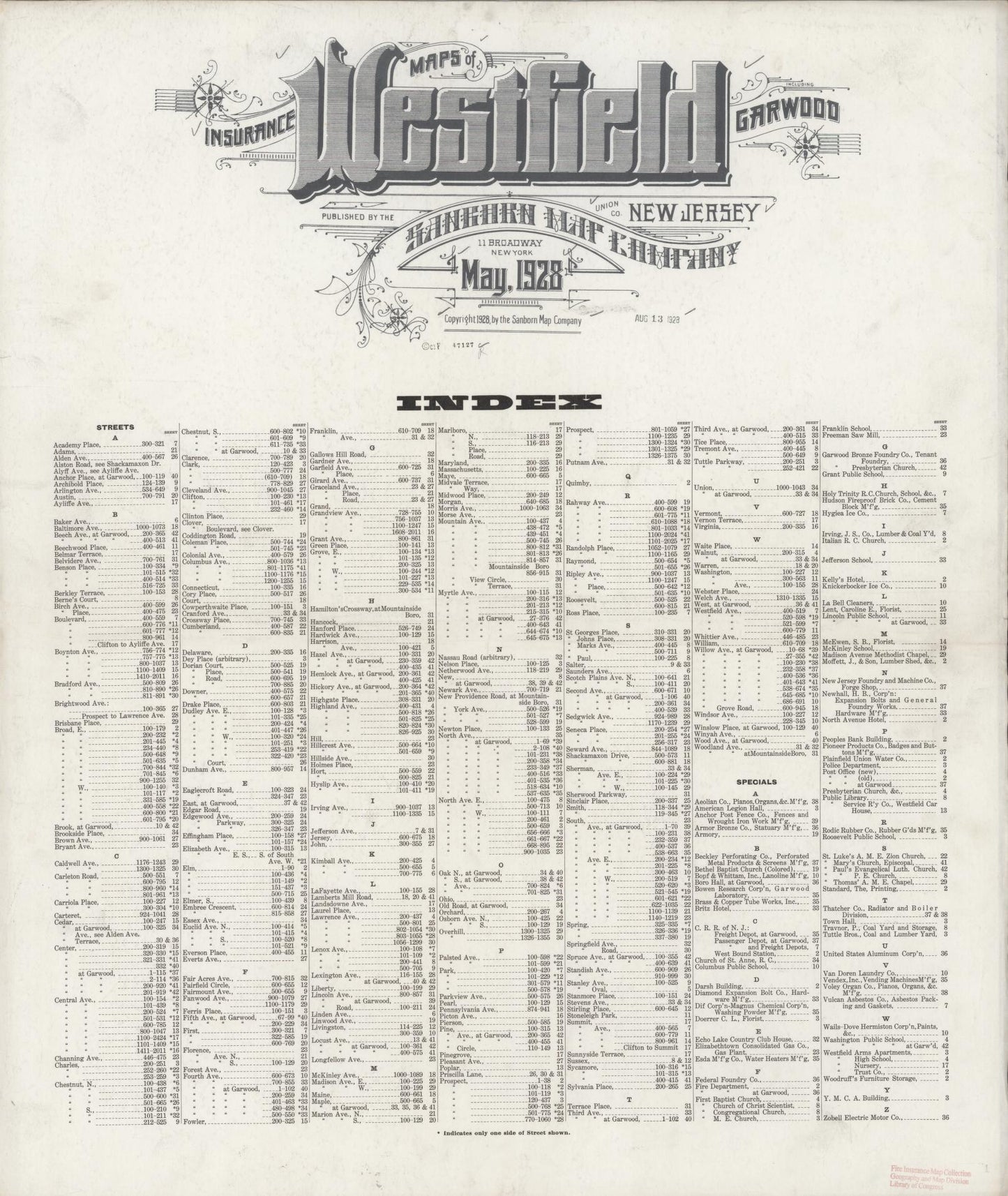 Sanborn Fire Insurance Map from Westfield, Union County, New Jersey. (1921) – Historic Sanborn Fire Insurance Map Print