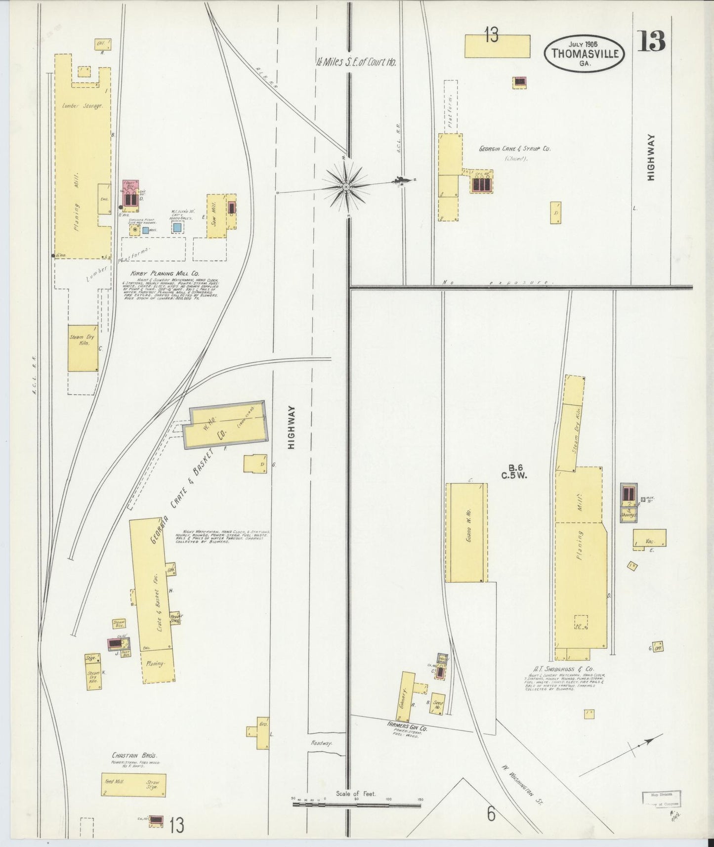 Sanborn Fire Insurance Map from Thomasville, Thomas County, Georgia (1905), Sheet #0013 - Complete Map Set gallery image, historic Sanborn map, vintage wall art, Georgia Georgia
