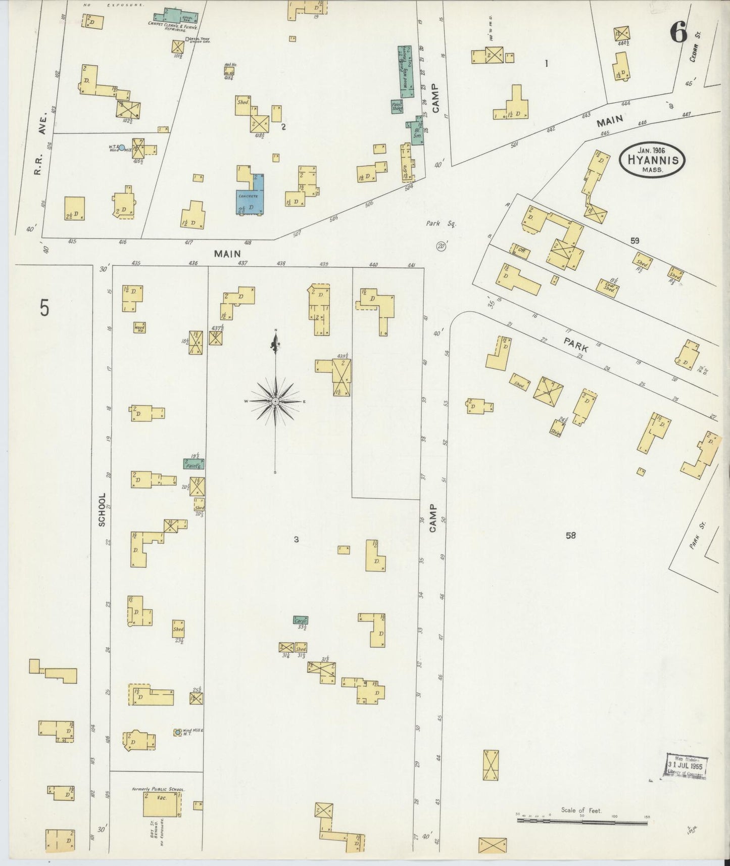 Sanborn Fire Insurance Map from Hyannis, Barnstable County, Massachusetts (1906), Sheet #0006 - Complete Map Set gallery image, historic Sanborn map, vintage wall art, Massachusetts Massachusetts