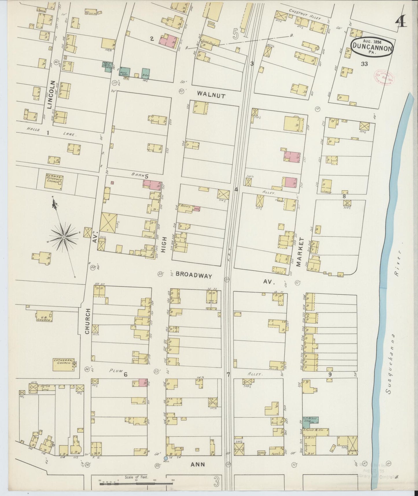 Sanborn Fire Insurance Map from Duncannon, Perry County, Pennsylvania (1894), Sheet #0004 - Historic Sanborn Fire Insurance Map Print, vintage old map wall art, antique decor, genealogy gift, Pennsylvania Pennsylvania map