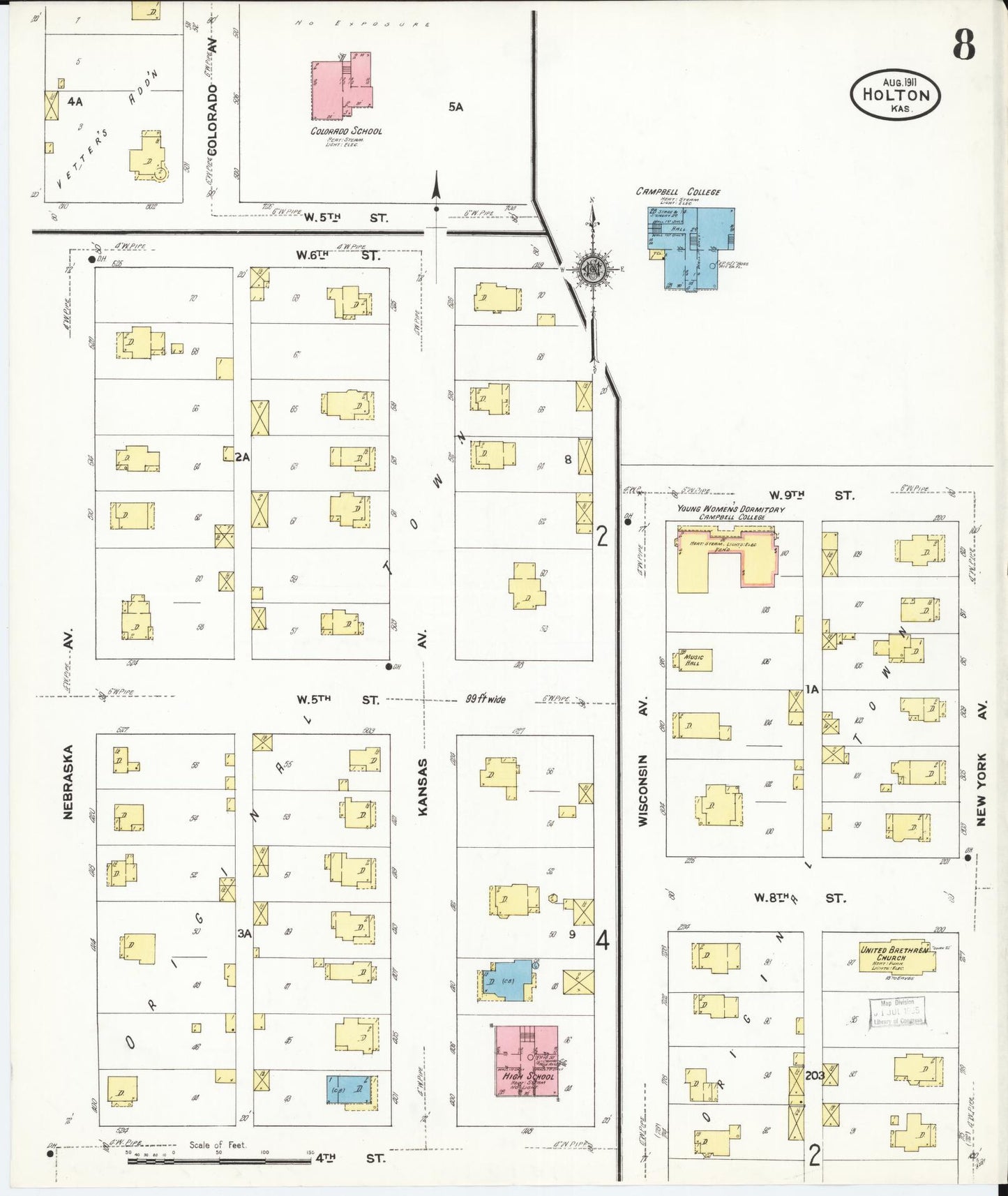 Sanborn Fire Insurance Map from Holton, Jackson County, Kansas (1911), Sheet #0008 - Complete Map Set gallery image, historic Sanborn map, vintage wall art, Kansas Kansas