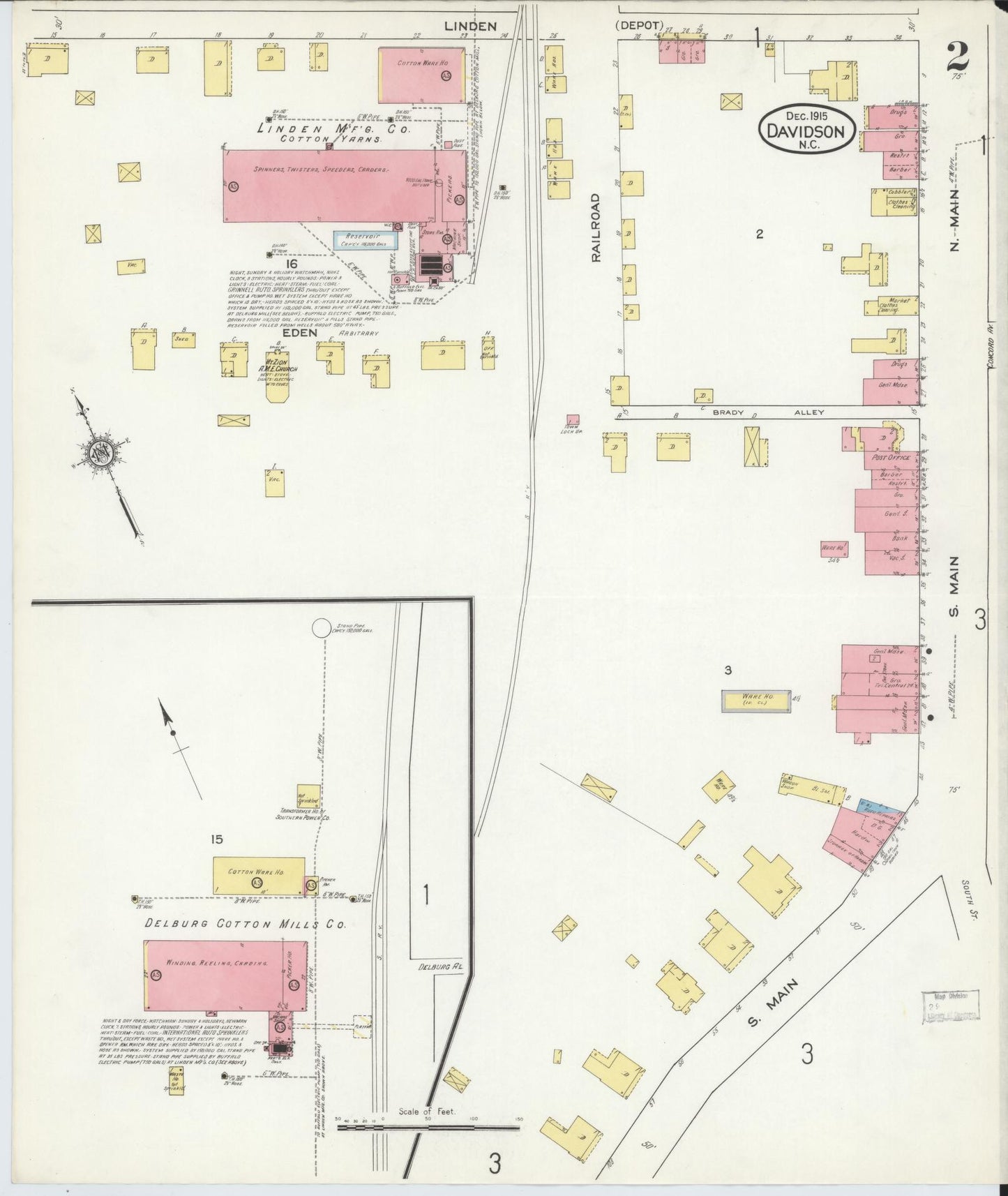 Sanborn Fire Insurance Map from Davidson, Mecklenburg County, North Carolina (1915), Sheet #0002 - Historic Sanborn Fire Insurance Map Print, vintage old map wall art, antique decor, genealogy gift, North Carolina North Carolina map