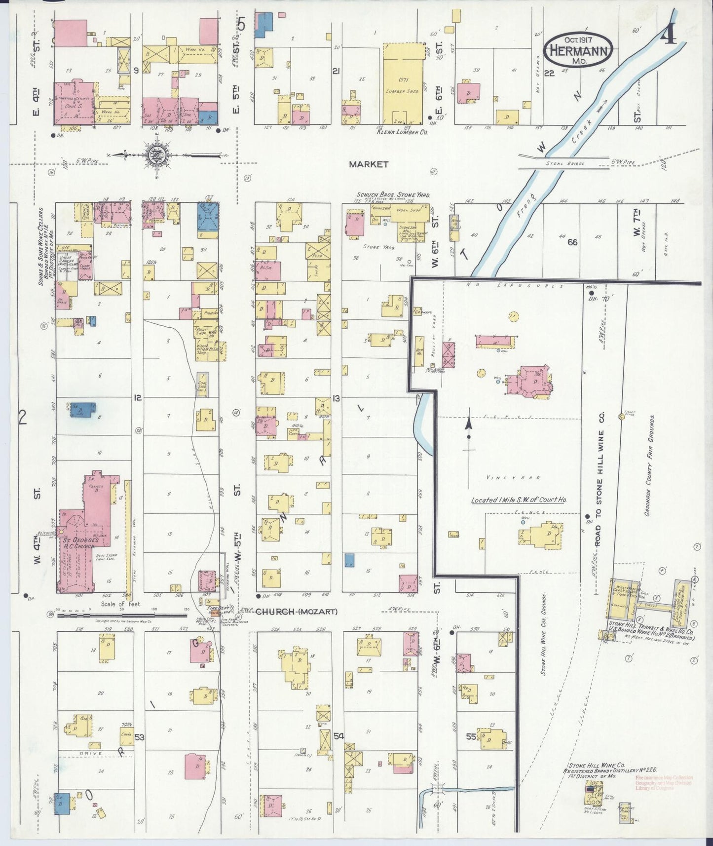 Sanborn Fire Insurance Map from Hermann, Gasconade County, Missouri (1917), Sheet #0004 - Historic Sanborn Fire Insurance Map Print, vintage old map wall art, antique decor, genealogy gift, Missouri Missouri map