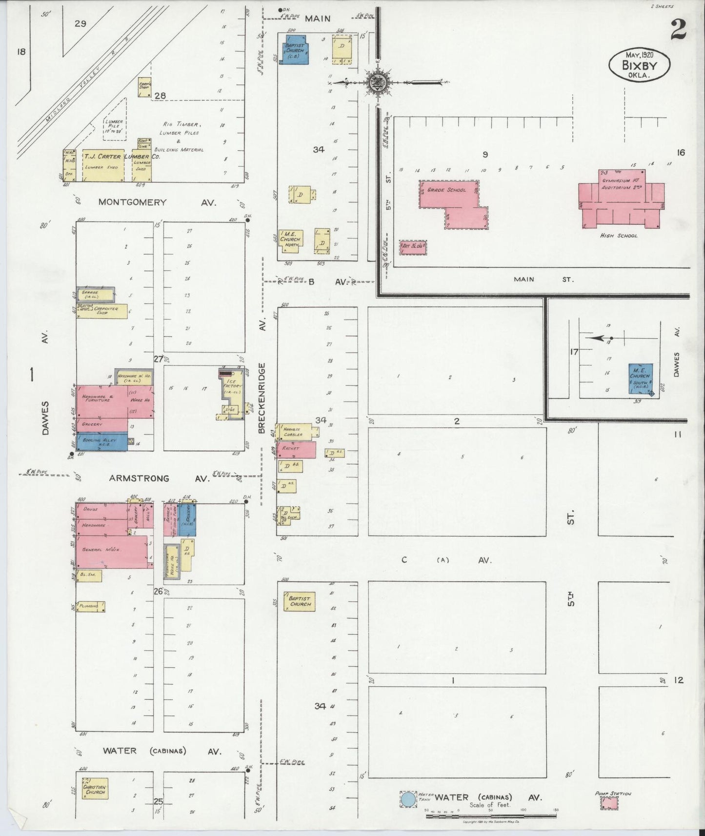 Sanborn Fire Insurance Map from Bixby, Tulsa County, Oklahoma (1920), Sheet #0002 - Complete Map Set gallery image, historic Sanborn map, vintage wall art, Oklahoma Oklahoma