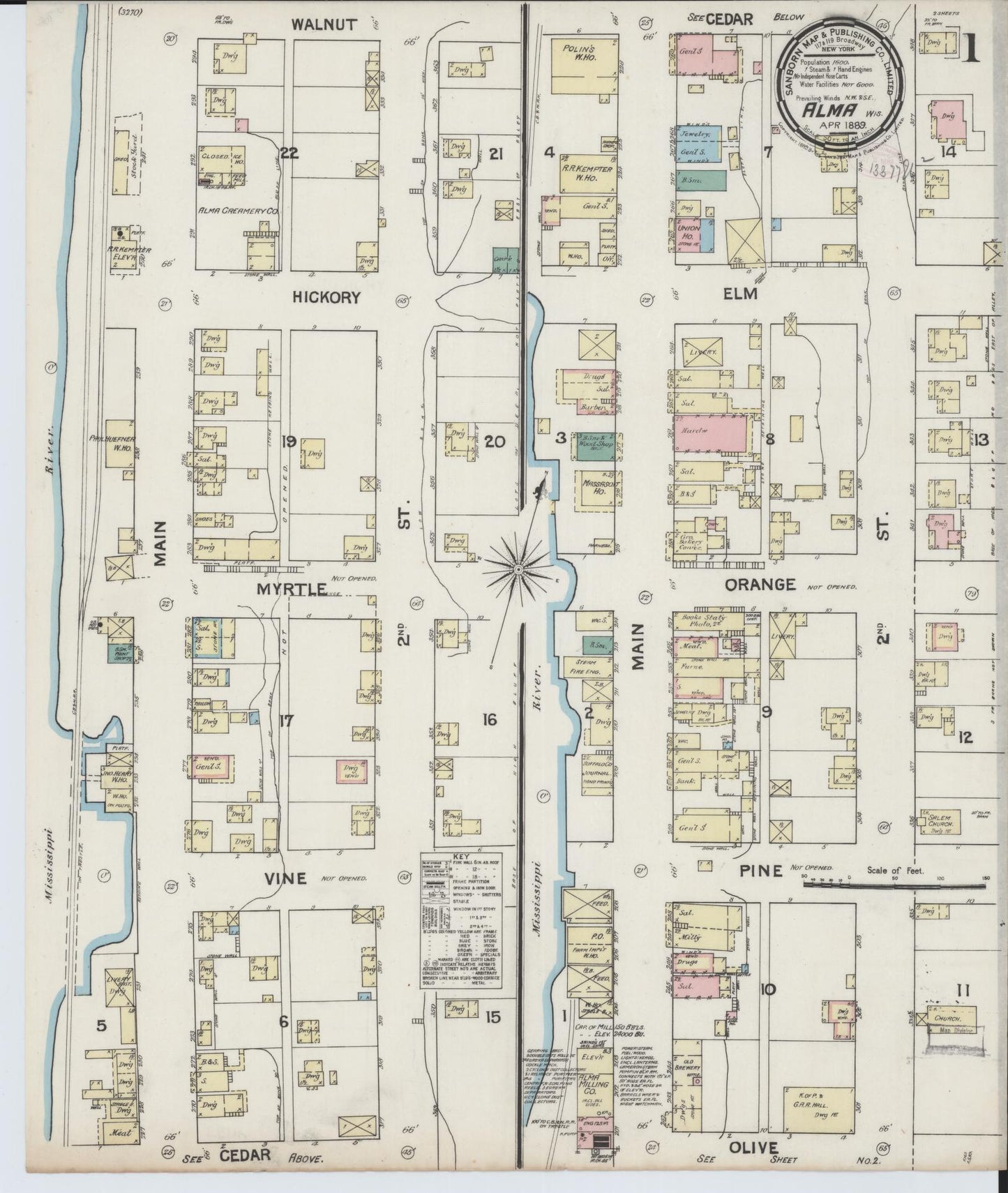 Sanborn Fire Insurance Map from Alma, Buffalo County, Wisconsin (1889), Sheet #0001 - Complete Map Set gallery image, historic Sanborn map, vintage wall art, Wisconsin Wisconsin