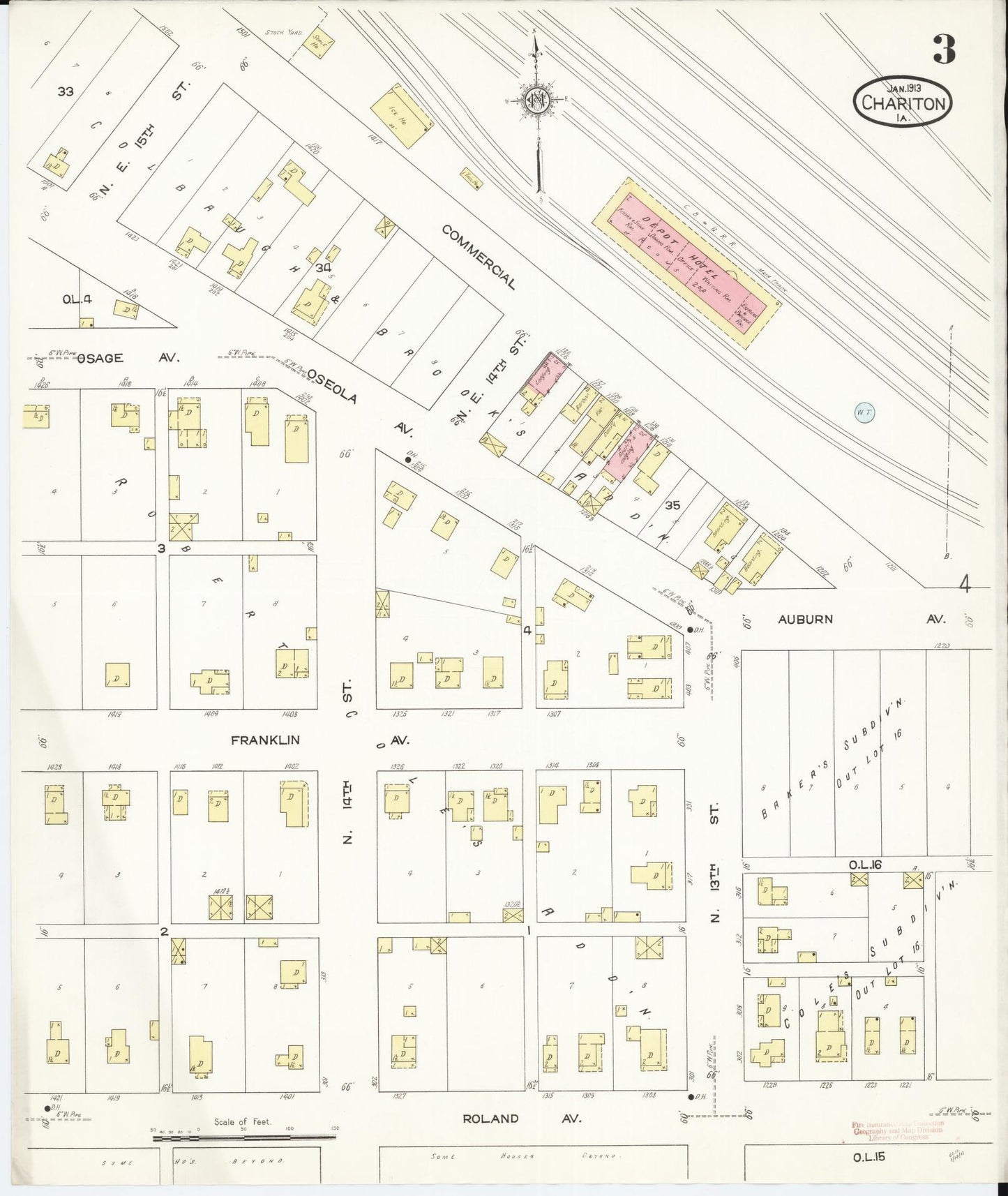 Sanborn Fire Insurance Map from Chariton, Lucas County, Iowa (1913), Sheet #0003 - Historic Sanborn Fire Insurance Map Print, vintage old map wall art
