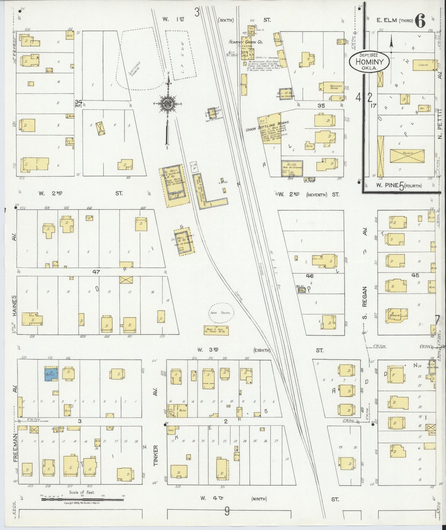 Sanborn Fire Insurance Map from Hominy, Osage County, Oklahoma (1922), Sheet #0006 - Historic Sanborn Fire Insurance Map Print, vintage old map wall art, antique decor, genealogy gift, Oklahoma Oklahoma map
