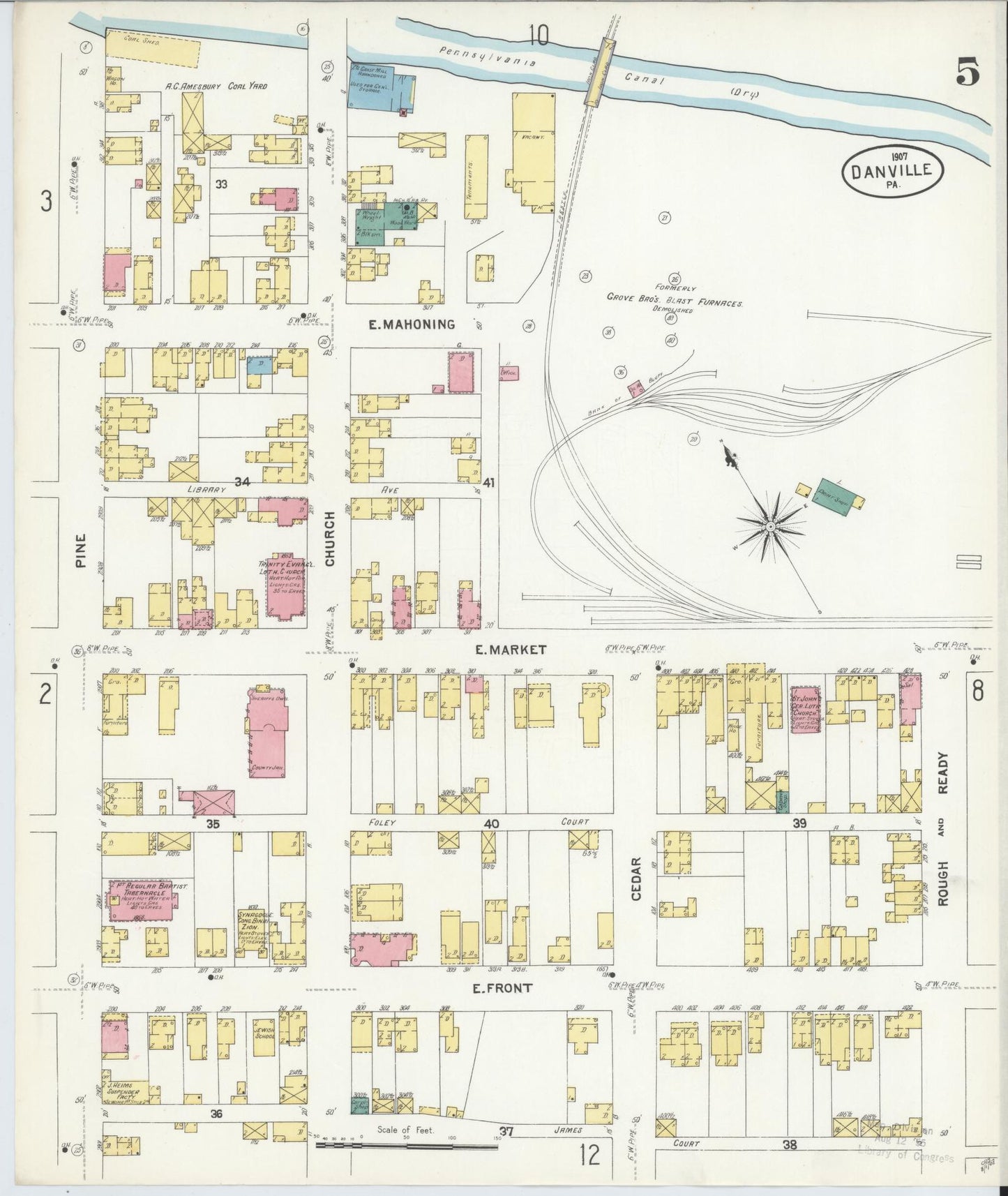 Sanborn Fire Insurance Map from Danville, Montour County, Pennsylvania (1907), Sheet #0005 - Historic Sanborn Fire Insurance Map Print, vintage old map wall art, antique decor, genealogy gift, Pennsylvania Pennsylvania map