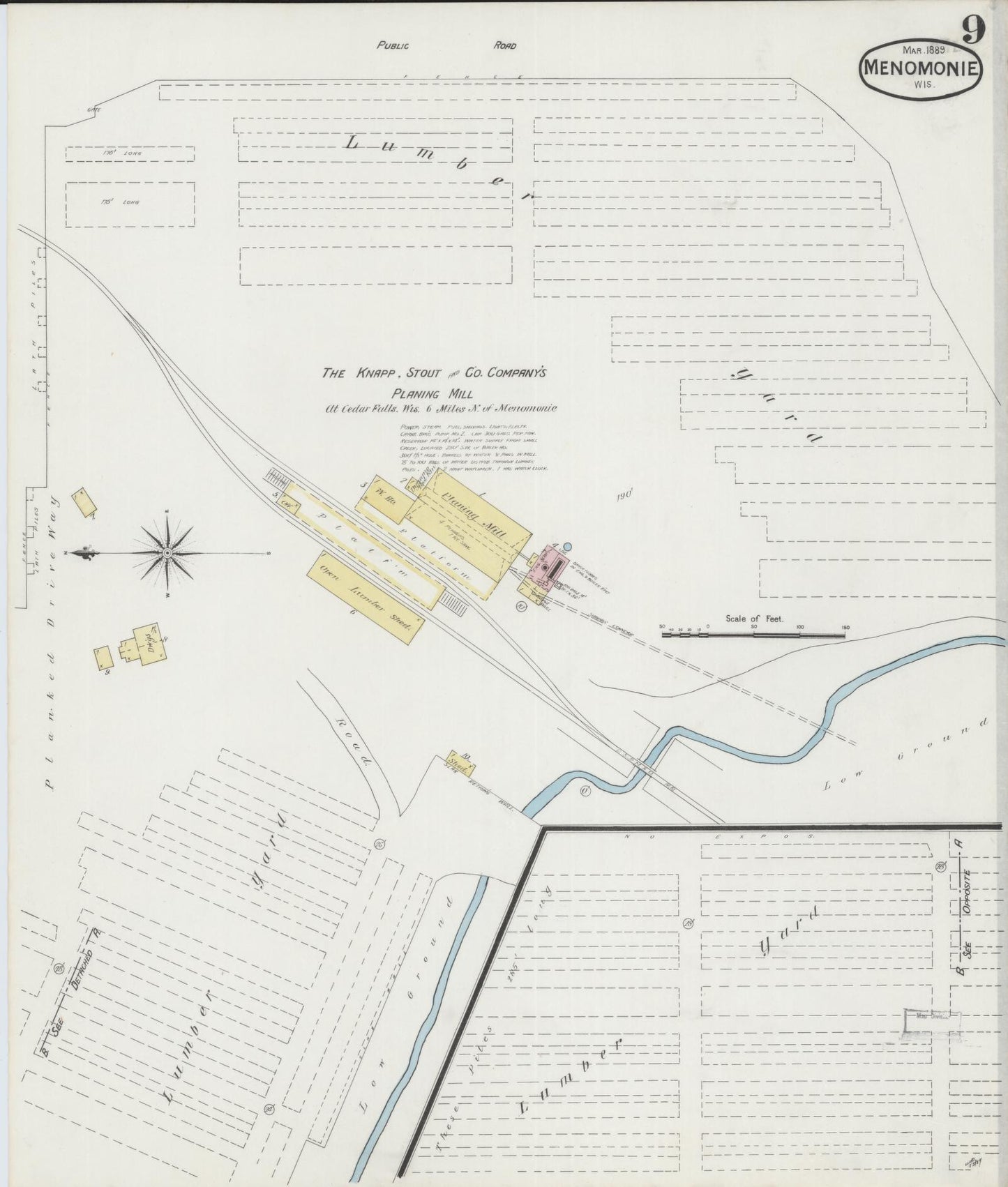 Sanborn Fire Insurance Map from Menomonie, Dunn County, Wisconsin (1889), Sheet #0009 - Historic Sanborn Fire Insurance Map Print, vintage old map wall art, antique decor, genealogy gift, Wisconsin Wisconsin map