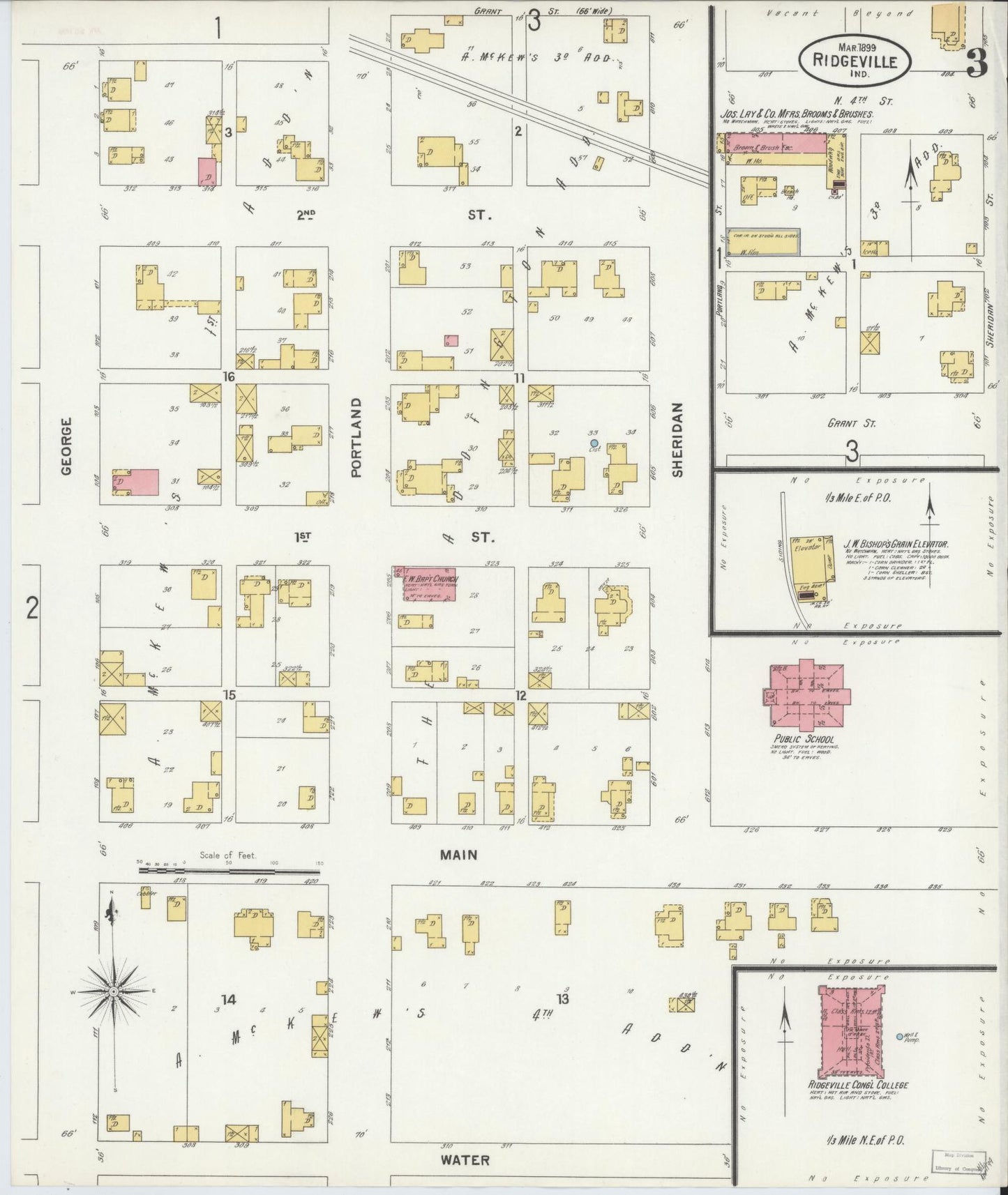 Sanborn Fire Insurance Map from Ridgeville, Randolph County, Indiana (1899), Sheet #0003 - Complete Map Set gallery image, historic Sanborn map, vintage wall art, Indiana Indiana