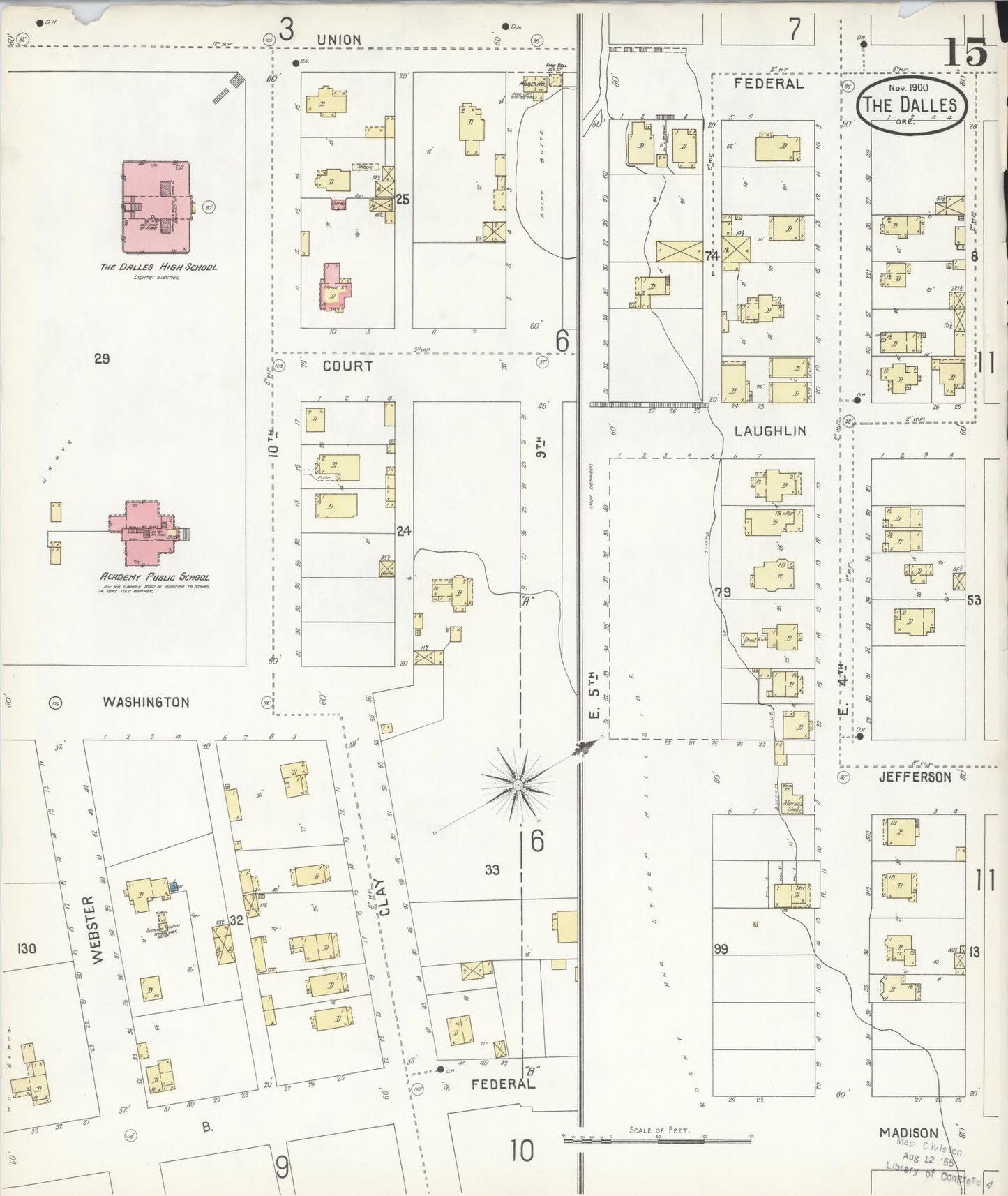 Sanborn Fire Insurance Map from The Dalles, Wasco County, Oregon (1900), Sheet #0015 - Historic Sanborn Fire Insurance Map Print, vintage old map wall art, antique decor, genealogy gift, Oregon Oregon map