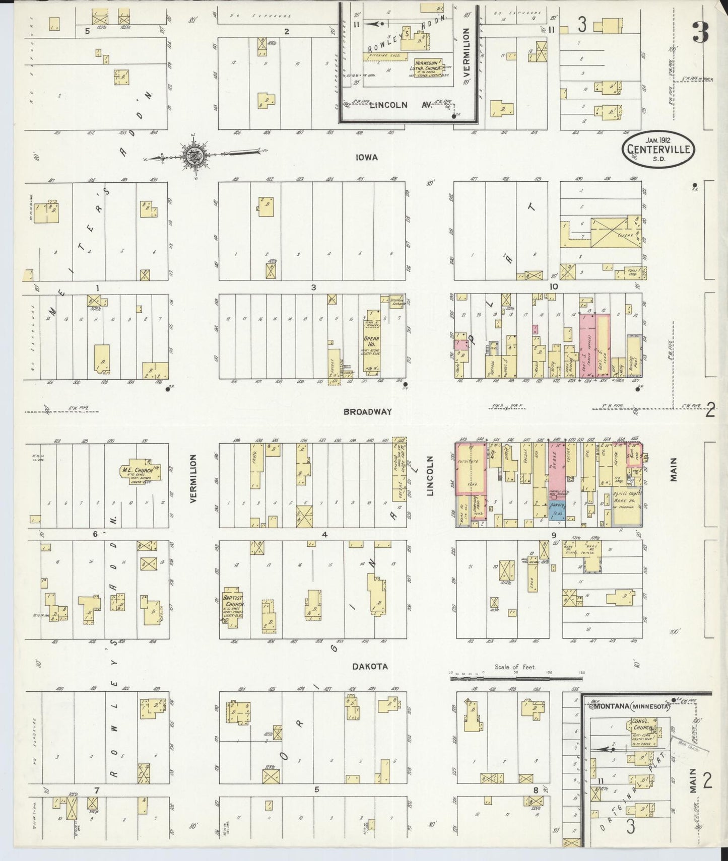 Sanborn Fire Insurance Map from Centerville, Turner County, South Dakota (1912), Sheet #0003 - Historic Sanborn Fire Insurance Map Print, vintage old map wall art, antique decor, genealogy gift, South Dakota South Dakota map