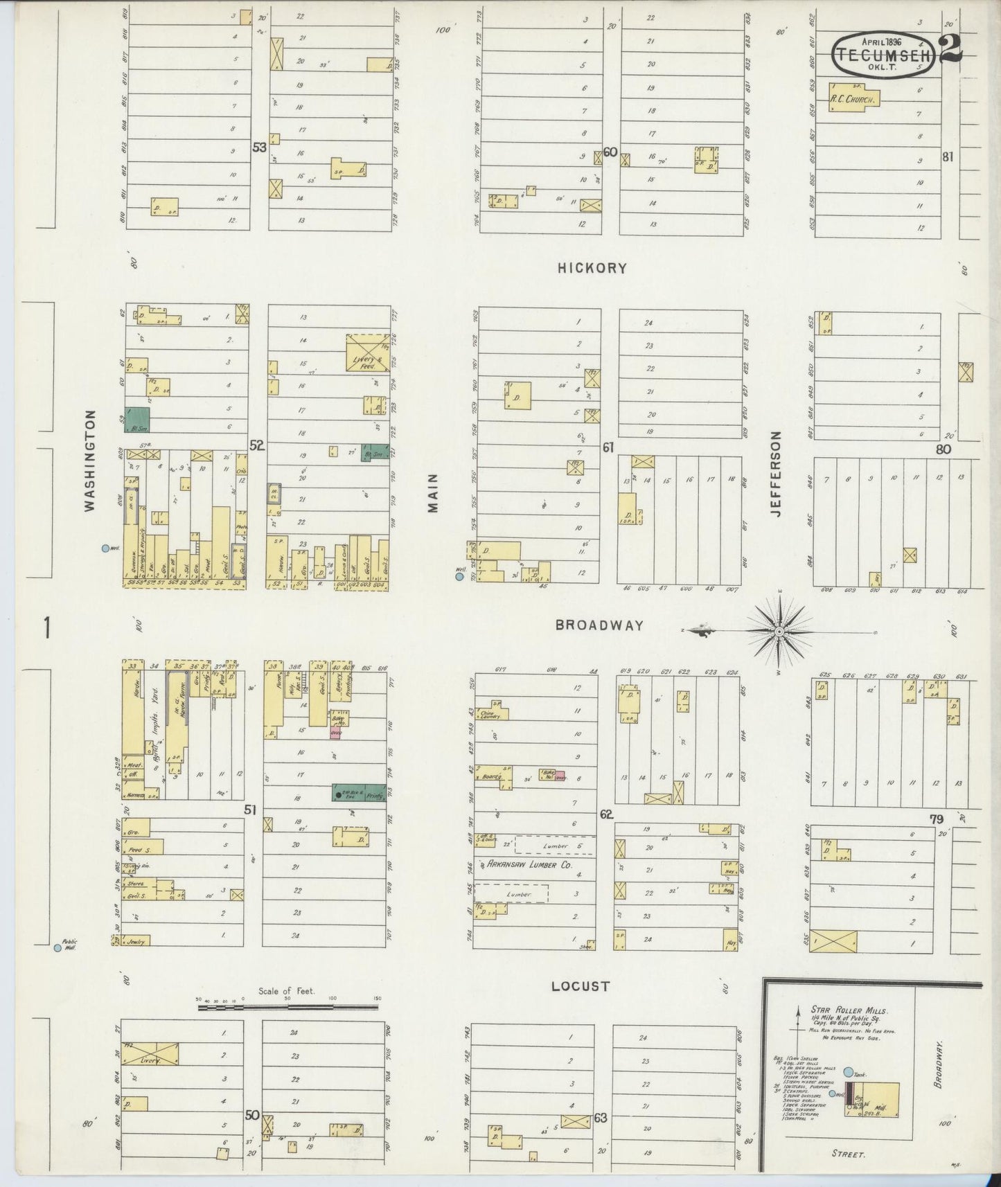 Sanborn Fire Insurance Map from Tecumseh, Pottawatomie County, Oklahoma (1896), Sheet #0002 - Complete Map Set gallery image, historic Sanborn map, vintage wall art, Oklahoma Oklahoma