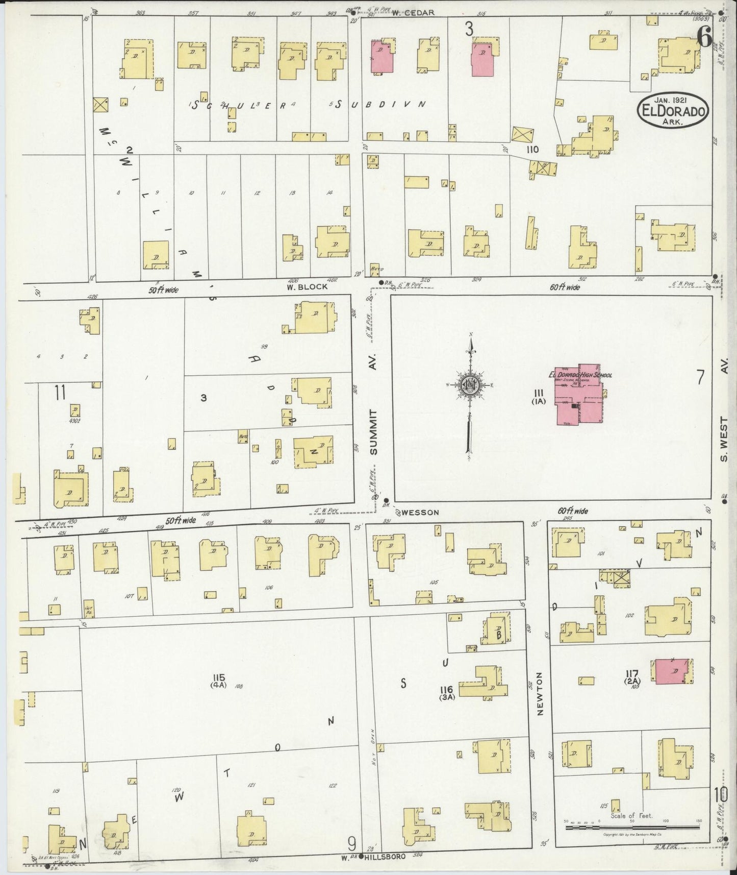 Sanborn Fire Insurance Map from El Dorado, Union County, Arkansas (1921), Sheet #0006 - Historic Sanborn Fire Insurance Map Print, vintage old map wall art, antique decor, genealogy gift, Arkansas Arkansas map