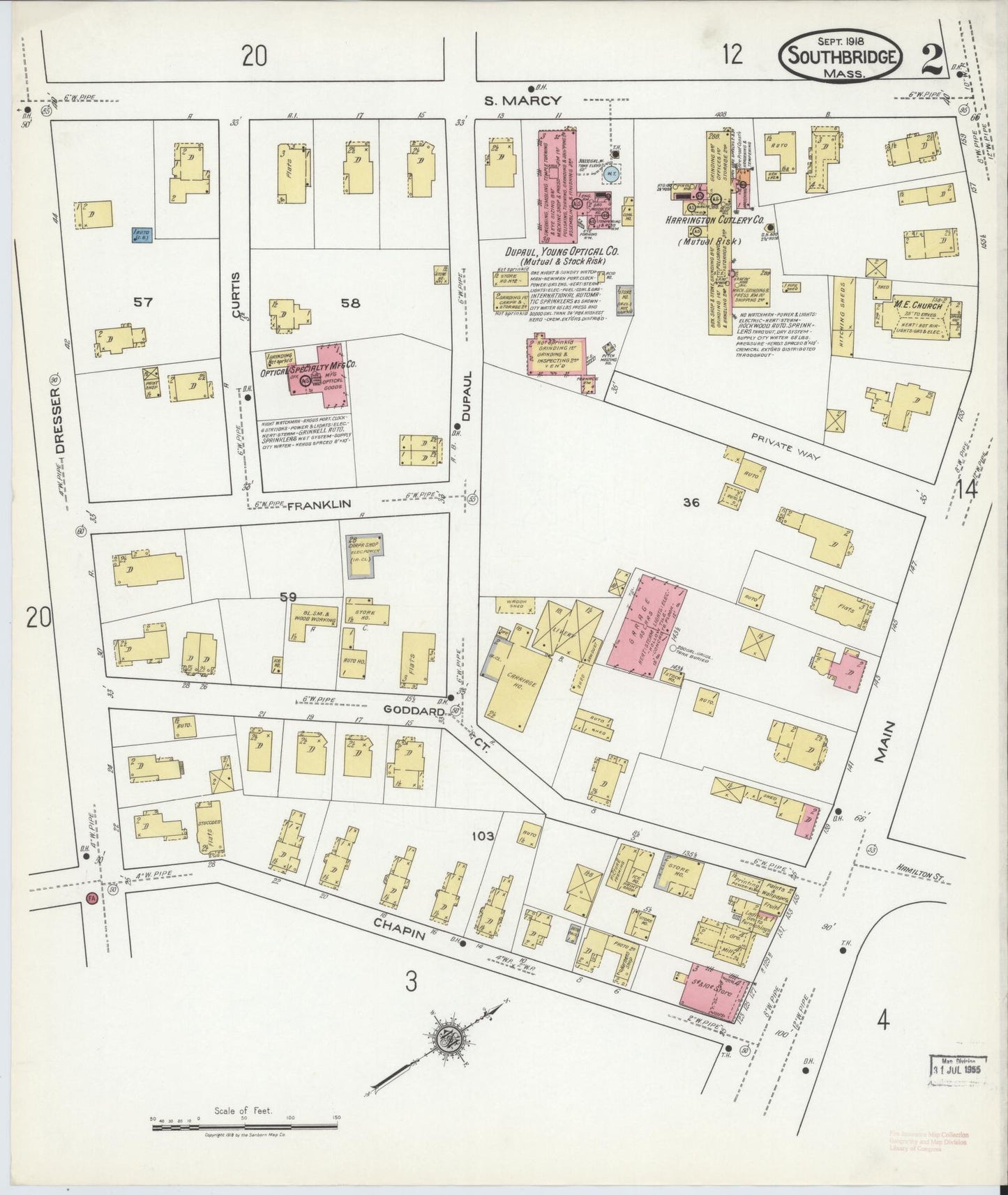 Sanborn Fire Insurance Map from Southbridge, Worcester County, Massachusetts (1918), Sheet #0002 - Historic Sanborn Fire Insurance Map Print, vintage old map wall art, antique decor, genealogy gift, Massachusetts Massachusetts map