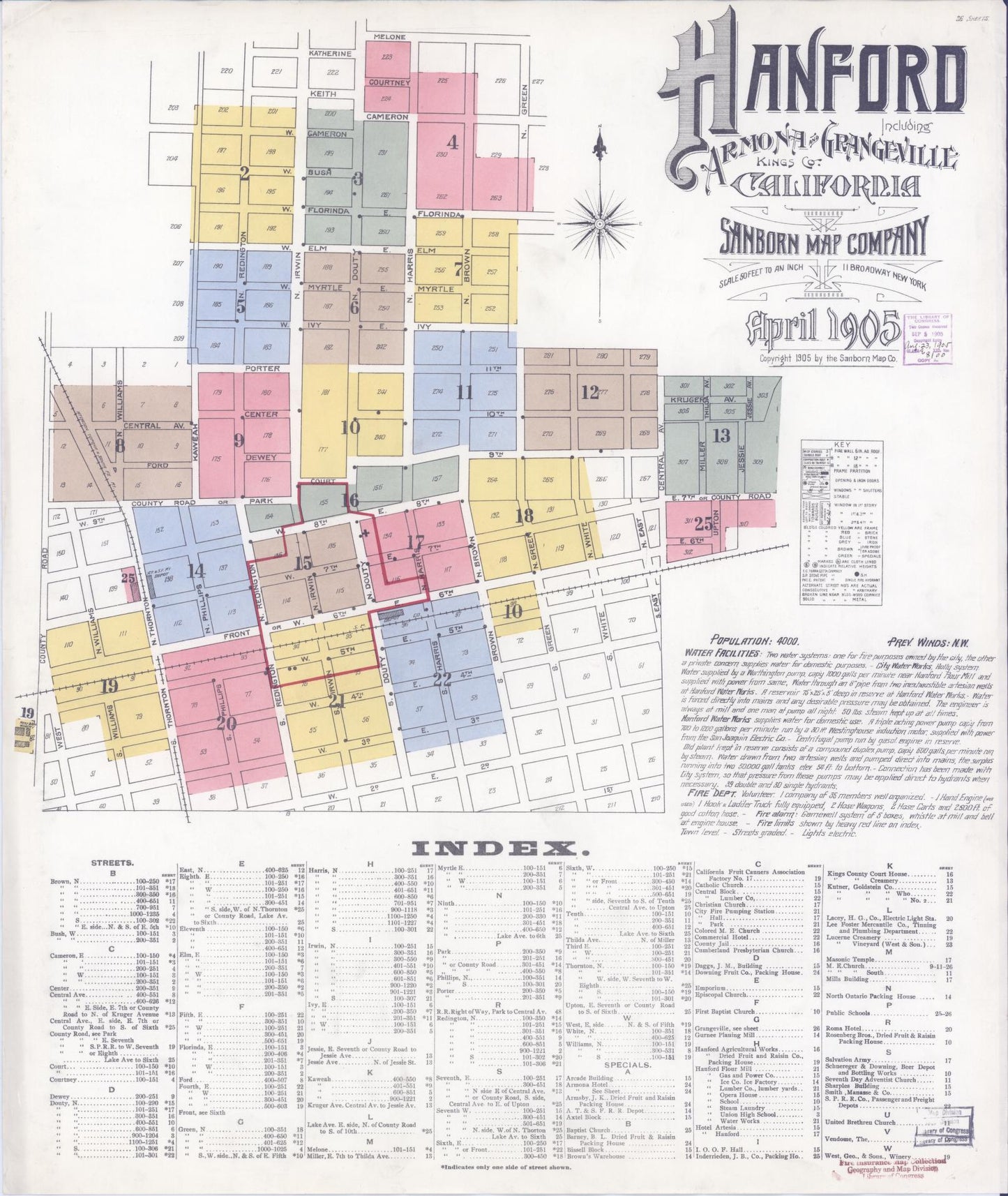 Sanborn Fire Insurance Map from Hanford, Kings County, California. (1905) – Historic Sanborn Fire Insurance Map Print