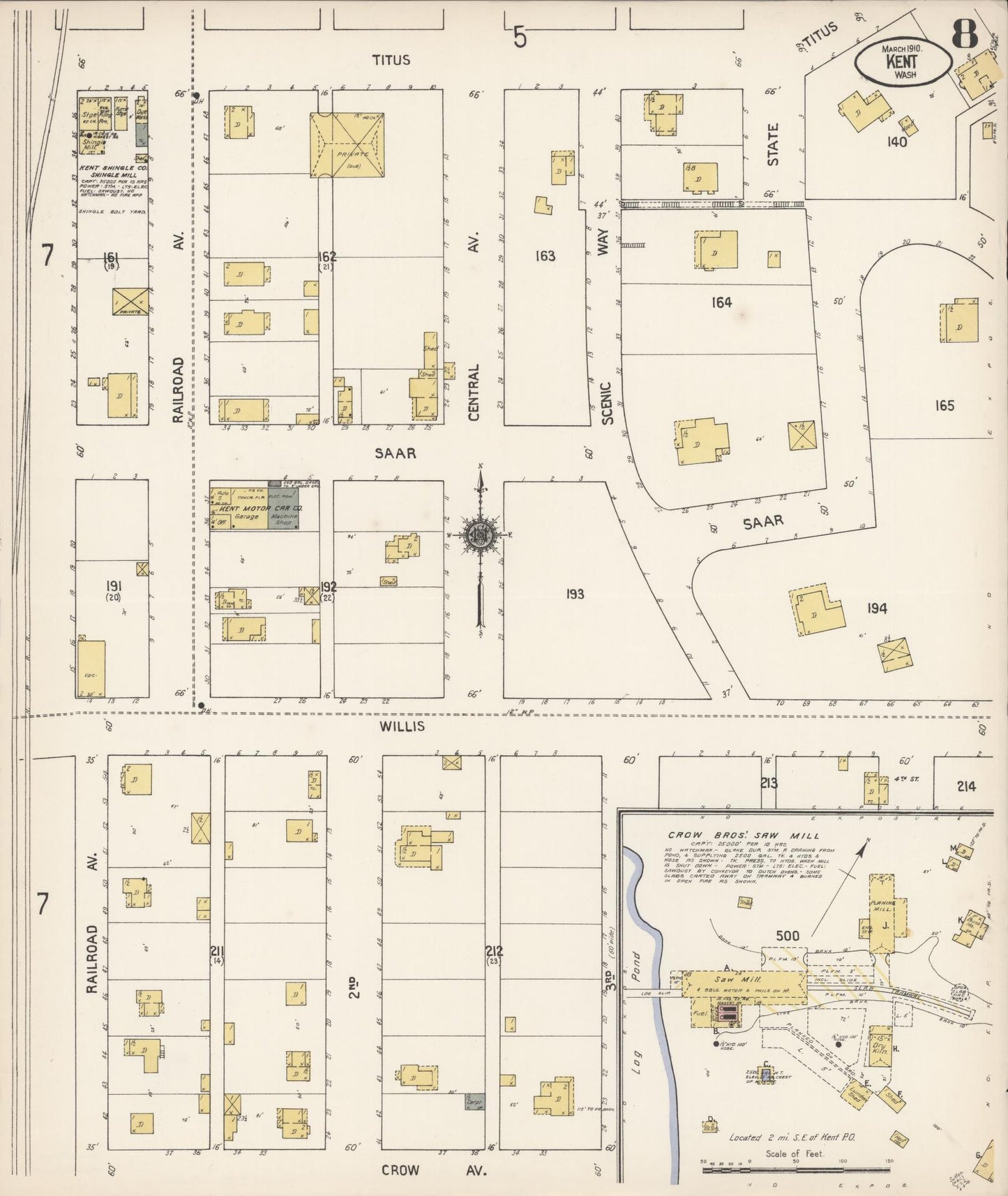 Sanborn Fire Insurance Map from Kent, King County, Washington (1910), Sheet #0008 - Complete Map Set gallery image, historic Sanborn map, vintage wall art, Washington Washington