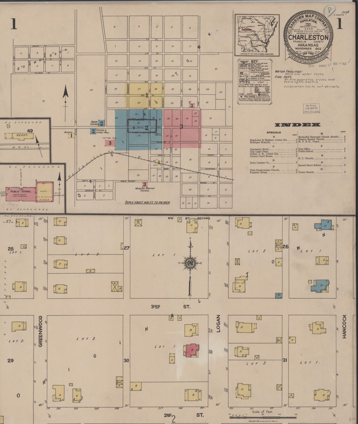 Sanborn Fire Insurance Map from Charleston, Franklin County, Arkansas (1922), Sheet #0001 - Historic Sanborn Fire Insurance Map Print, vintage old map wall art, antique decor, genealogy gift, Arkansas Arkansas map